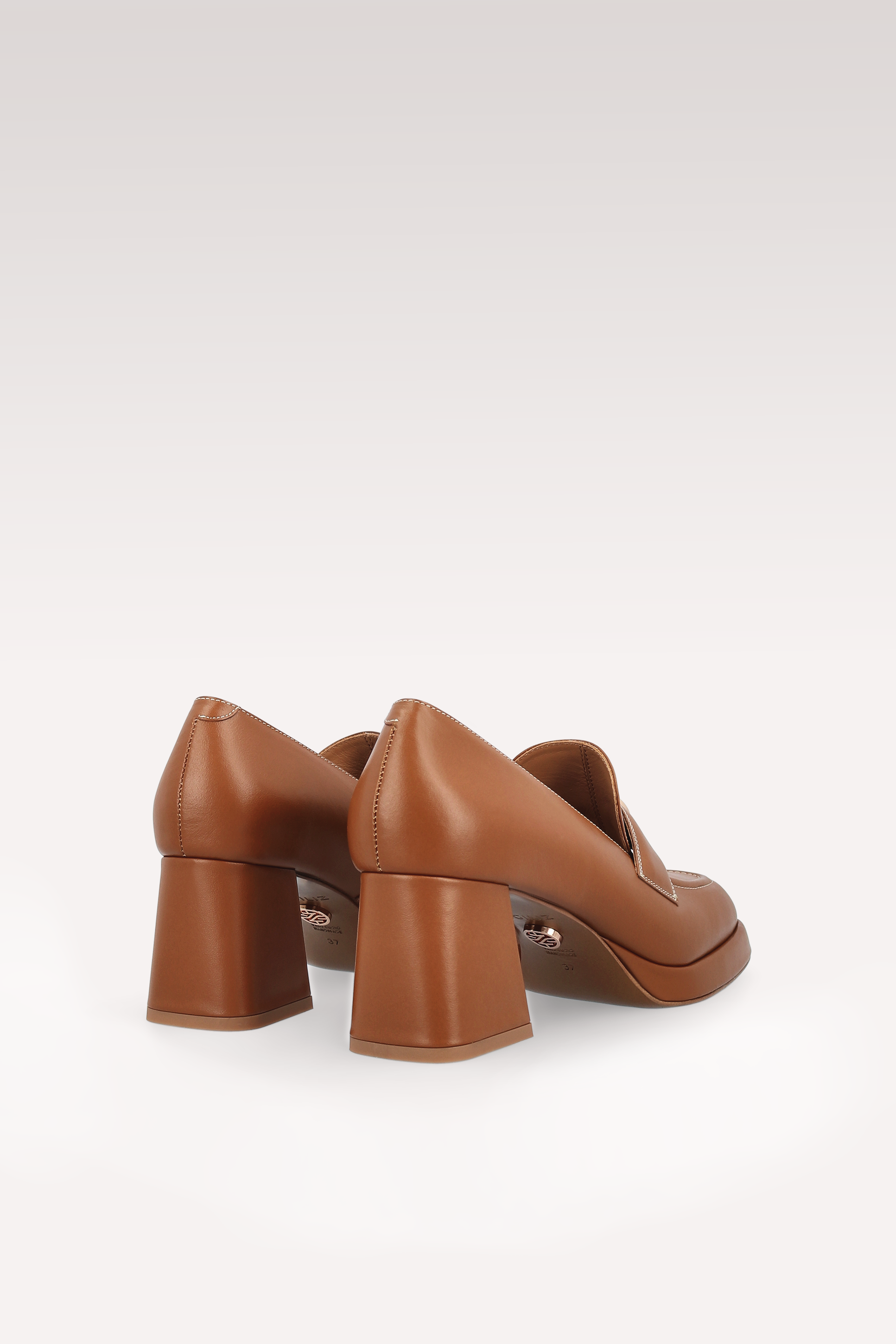 CONNIE MOK 02 BROWN STITCH LEATHER PLATFORM PUMPS