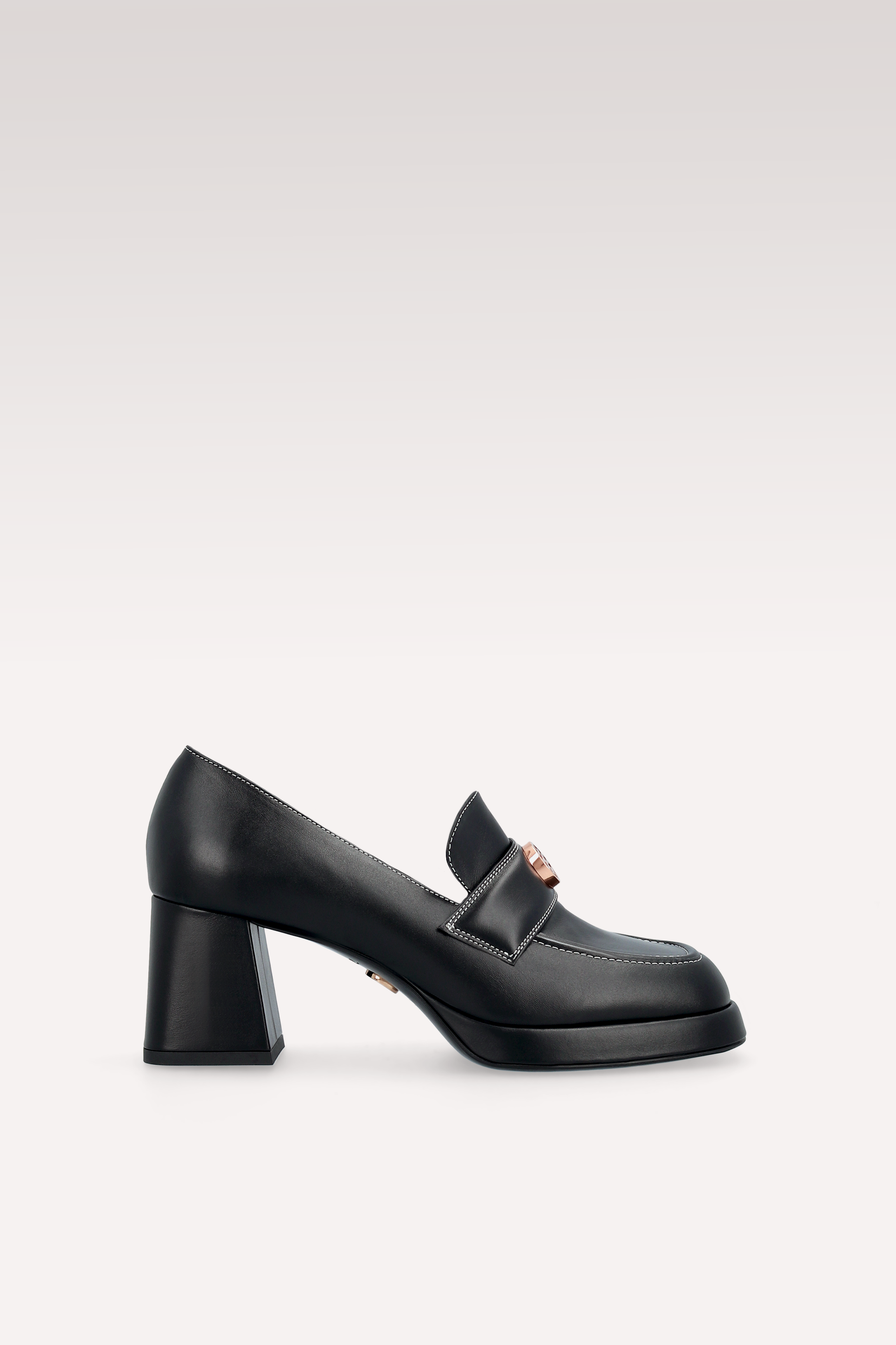 CONNIE MOK 02 BLACK STITCH LEATHER PLATFORM PUMPS