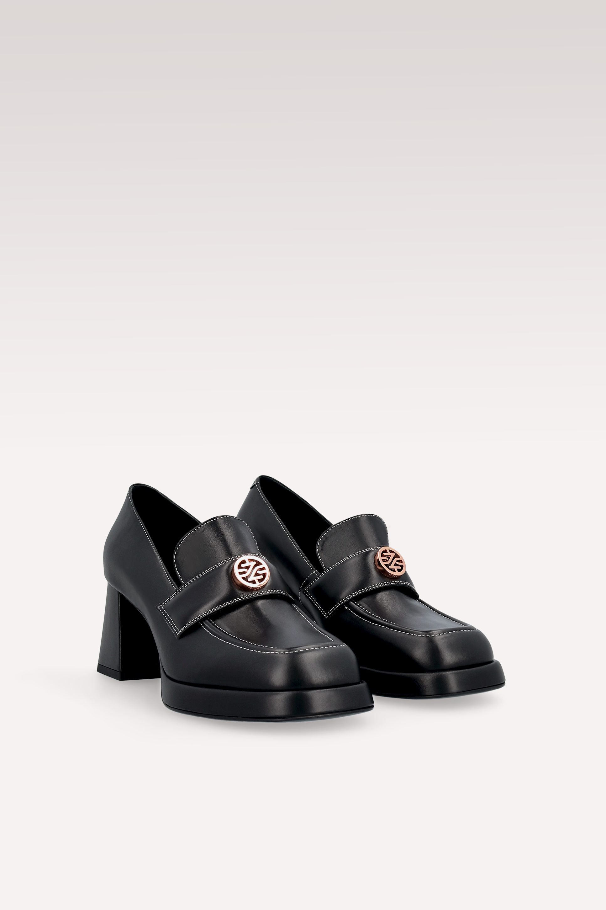 CONNIE MOK 02 BLACK STITCH LEATHER PLATFORM PUMPS