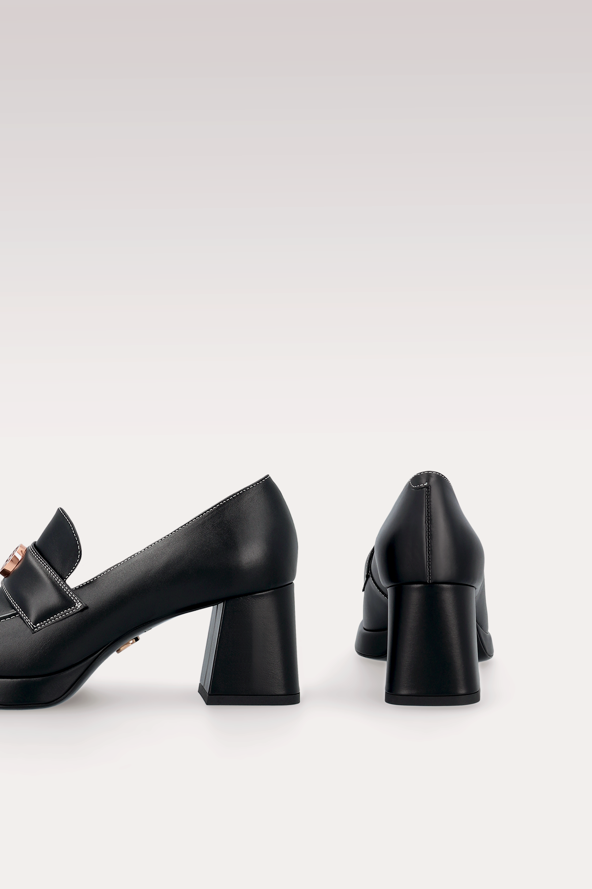 CONNIE MOK 02 BLACK STITCH LEATHER PLATFORM PUMPS