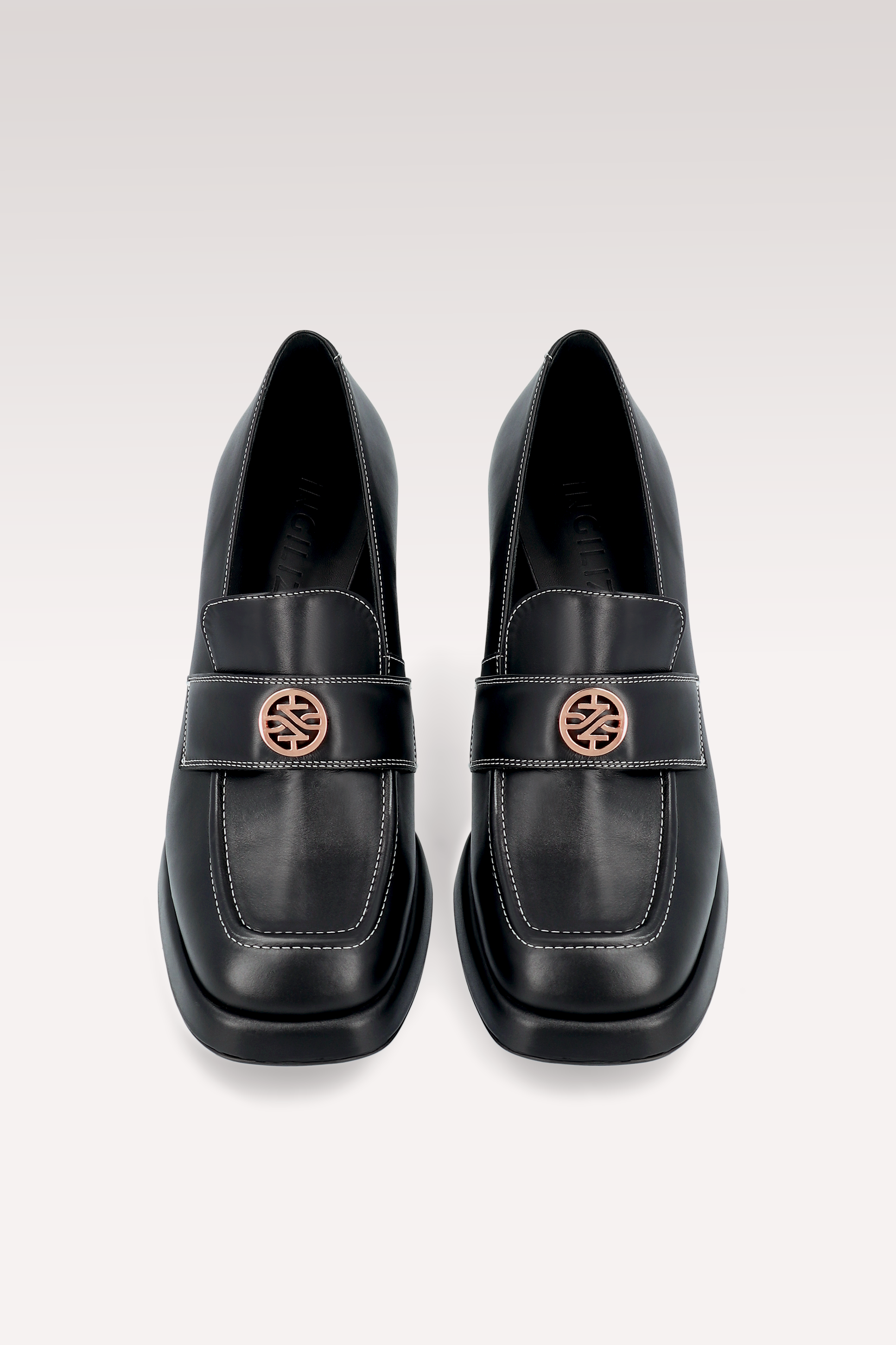 CONNIE MOK 02 BLACK STITCH LEATHER PLATFORM PUMPS