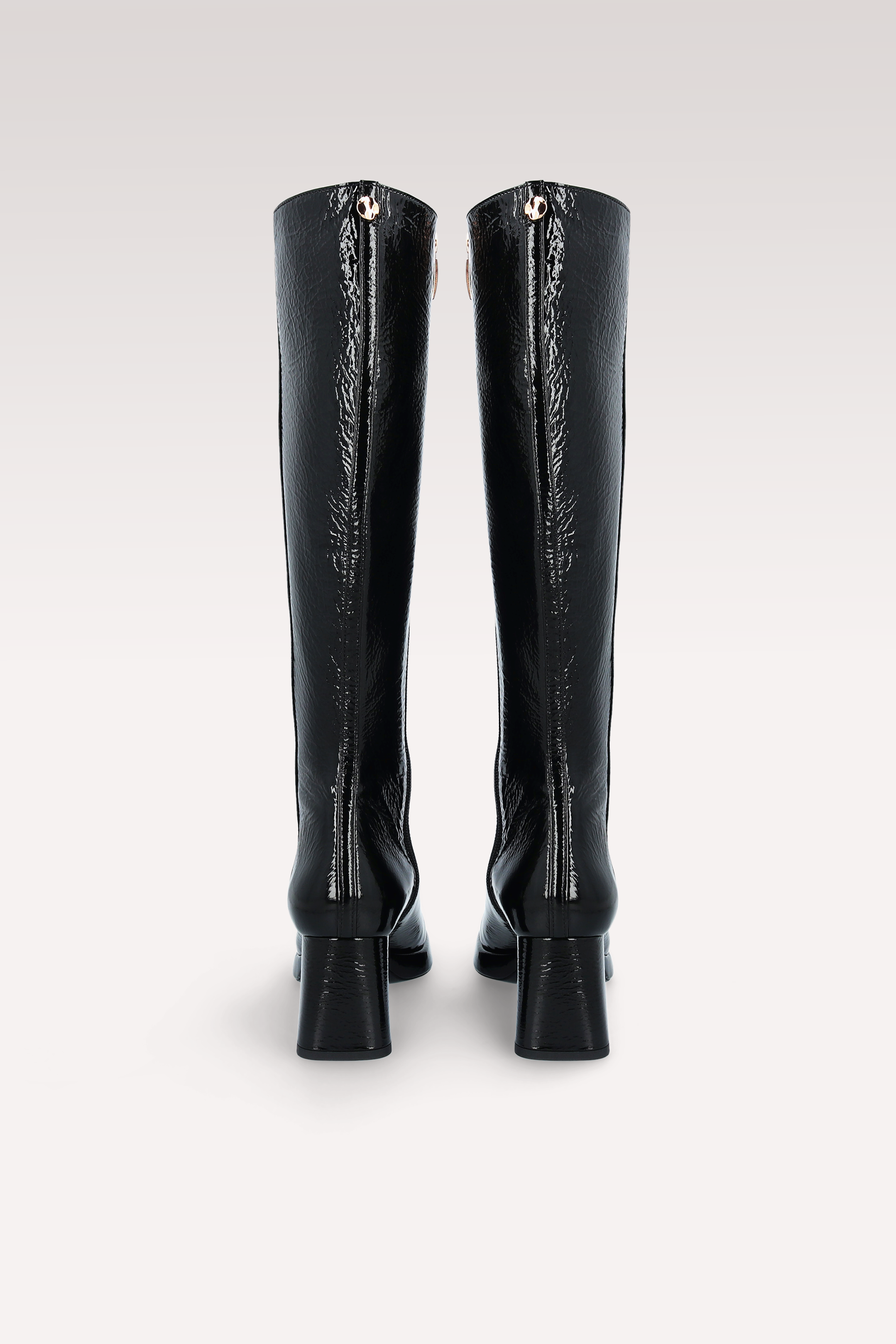 CONNIE 01 BLACK CRUSHED PATENT LEATHER PLATFORM BOOTS