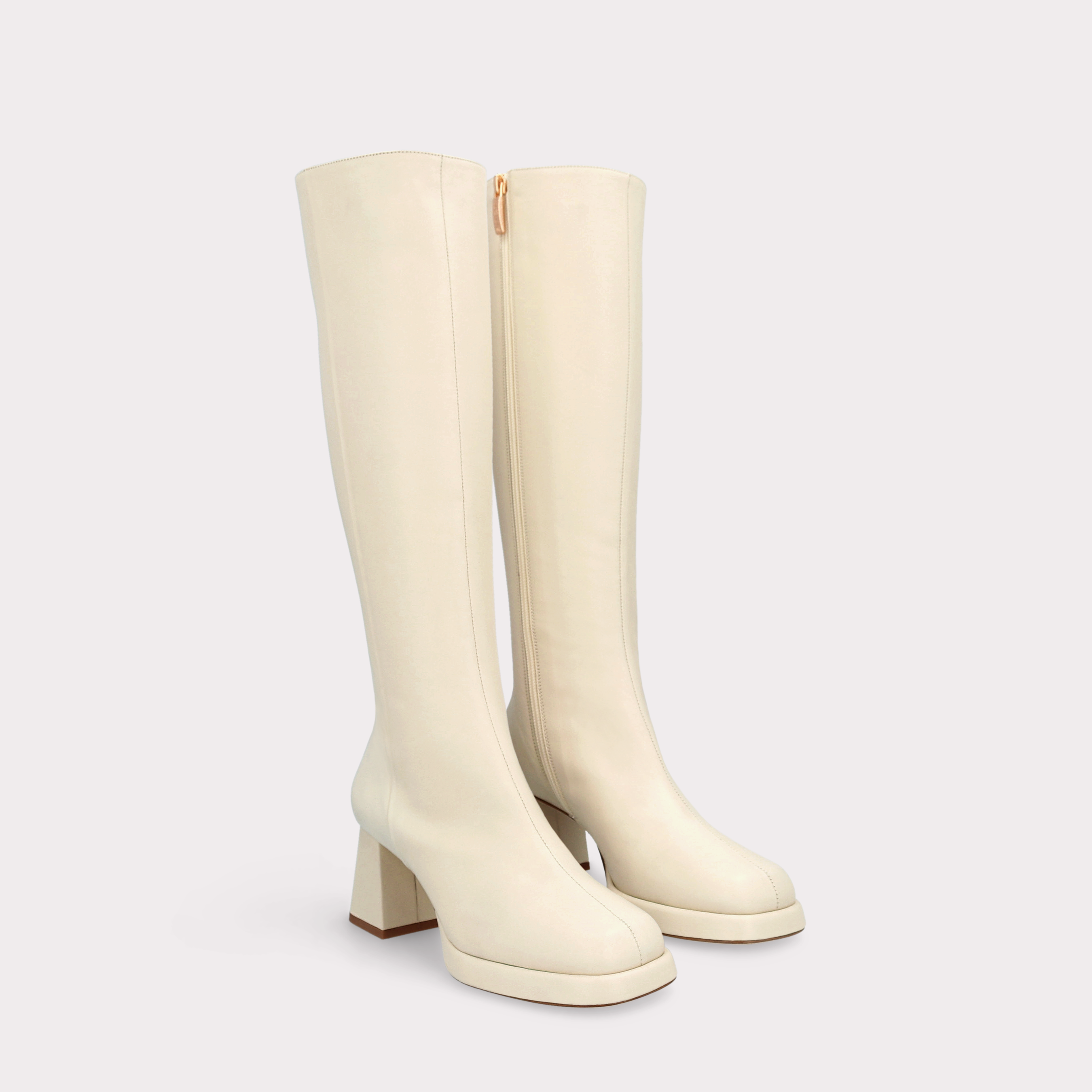 CONNIE 01 IVORY SMOOTH LEATHER PLATFORM BOOTS