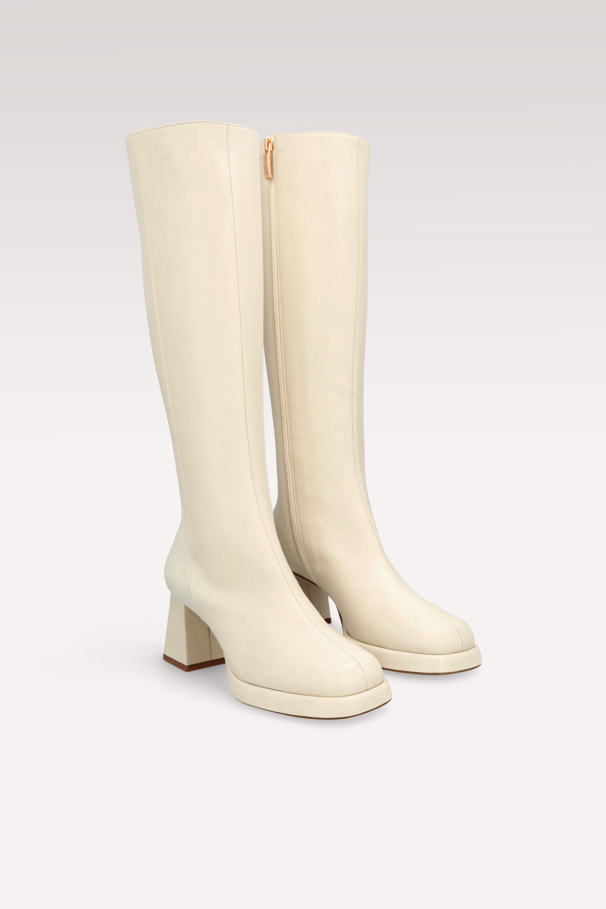 CONNIE 01 IVORY SMOOTH LEATHER PLATFORM BOOTS