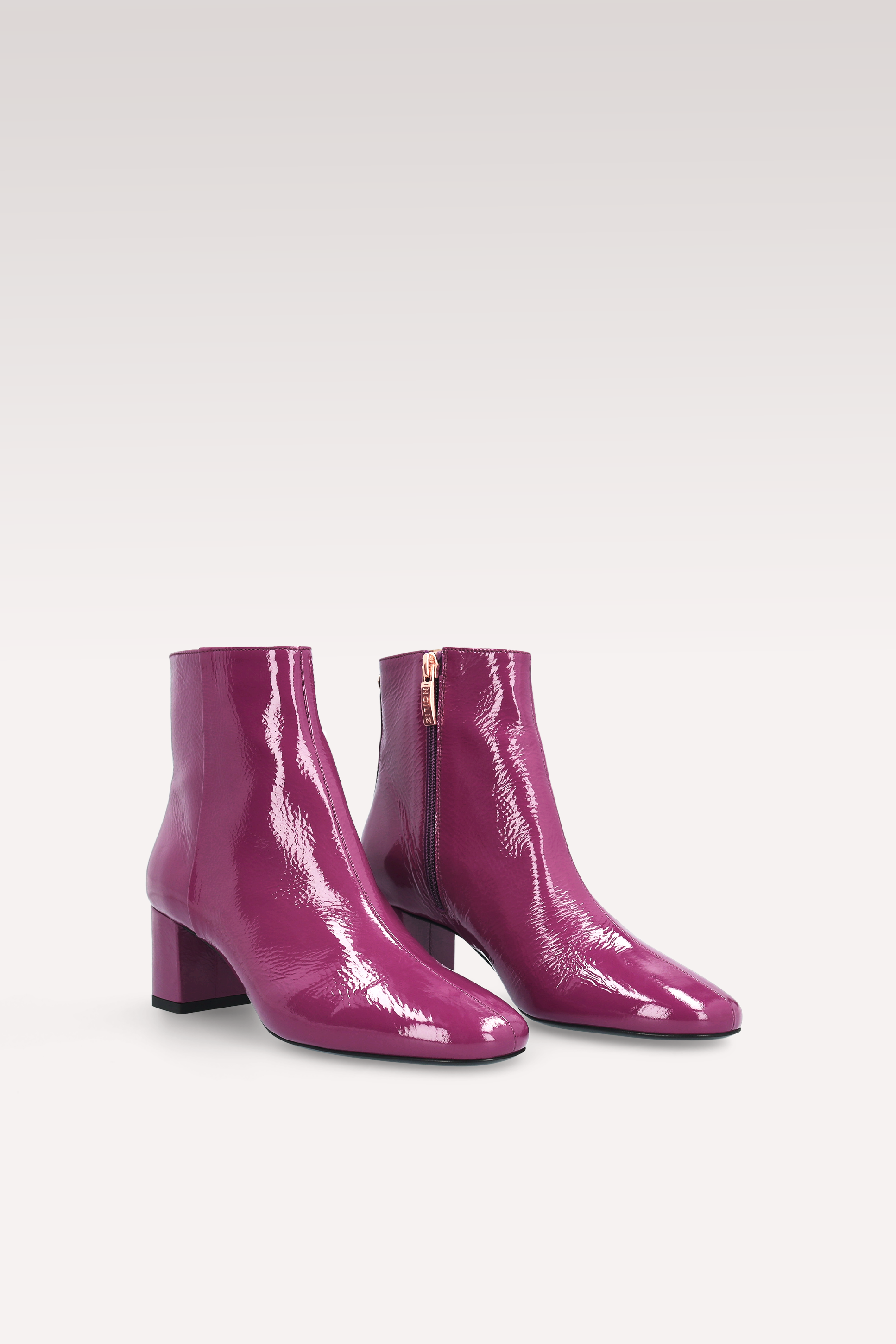 DEBBY ZIP 01 PURPLE CRUSHED PATENT LEATHER ANKLE BOOTS