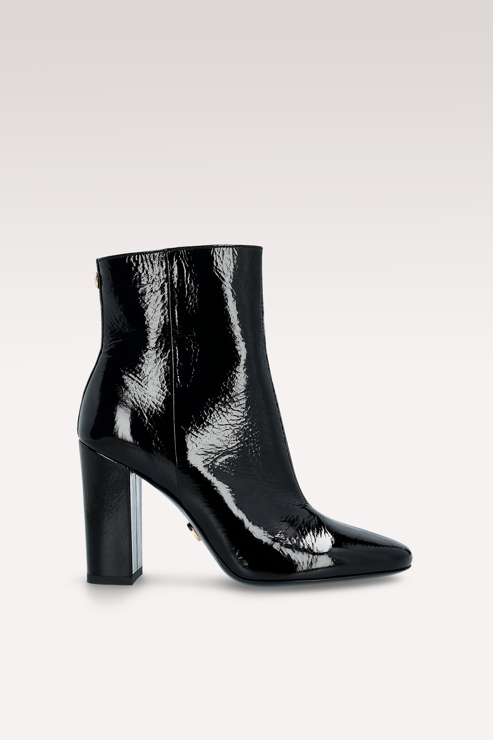 DELMA ZIP 02 BLACK CRUSHED PATENT LEATHER ANKLE BOOTS