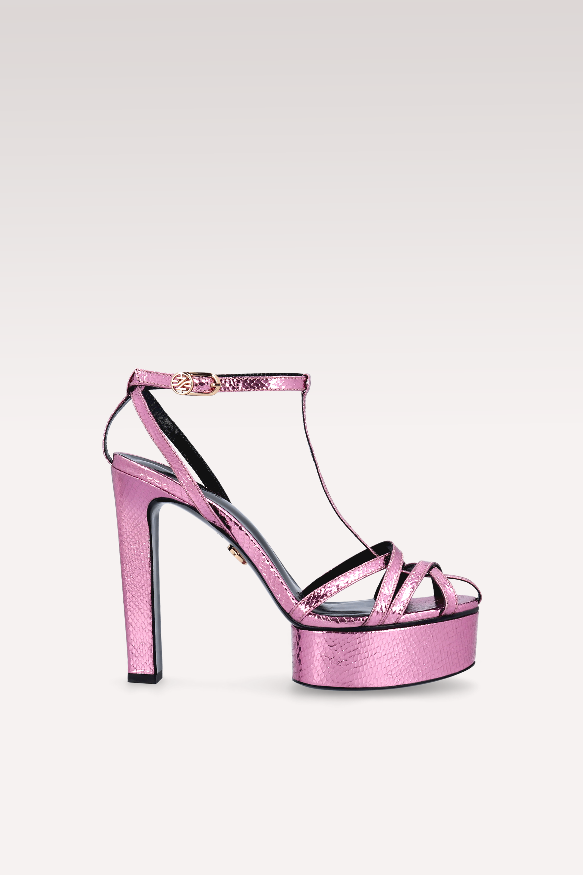 PATTY 01 MINI VIPER MIRROR ROSE LEATHER SANDALS