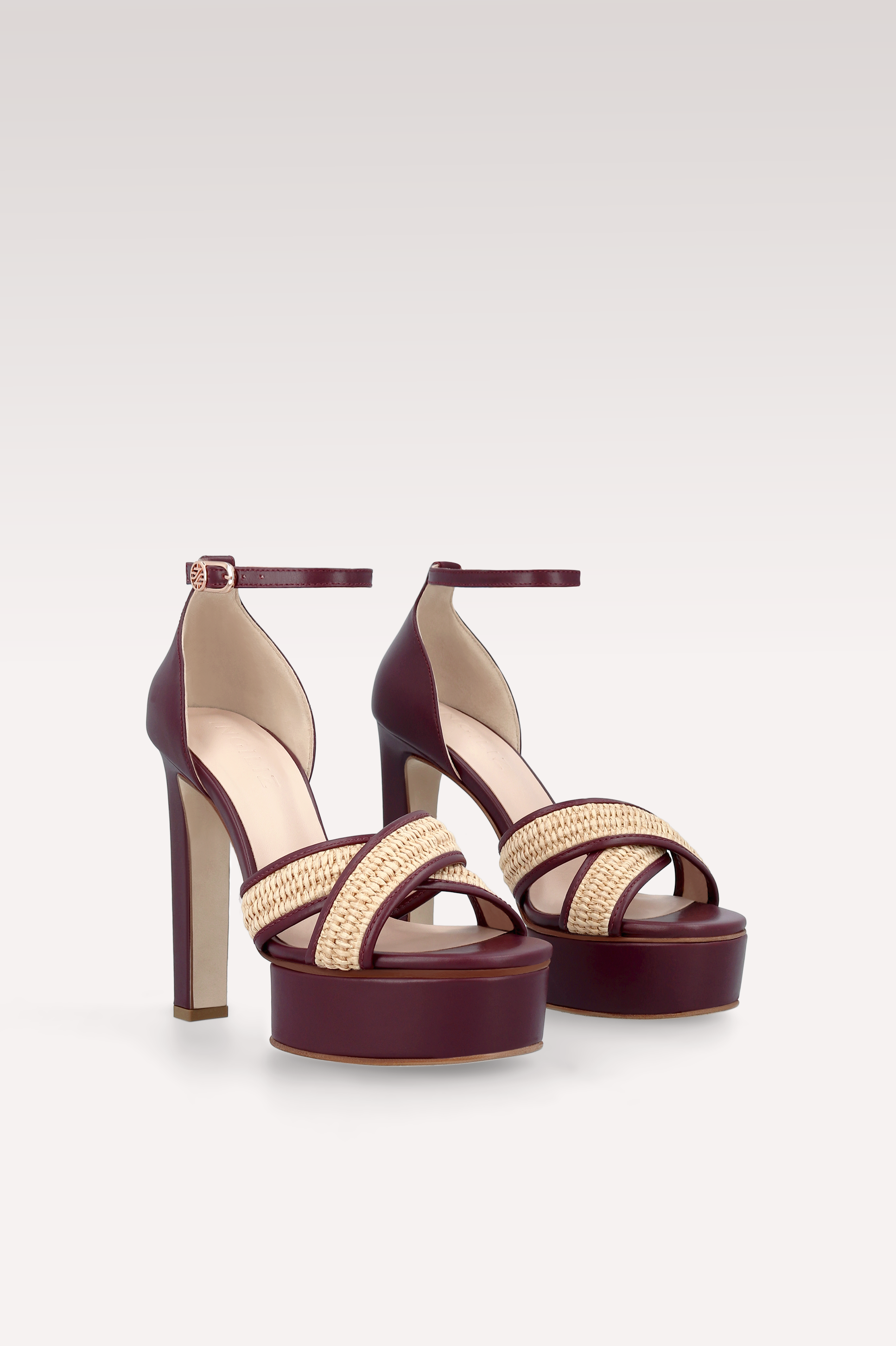 SANDALI CON PLATFORM PATTY IN RAFIA E PELLE BORDEAUX