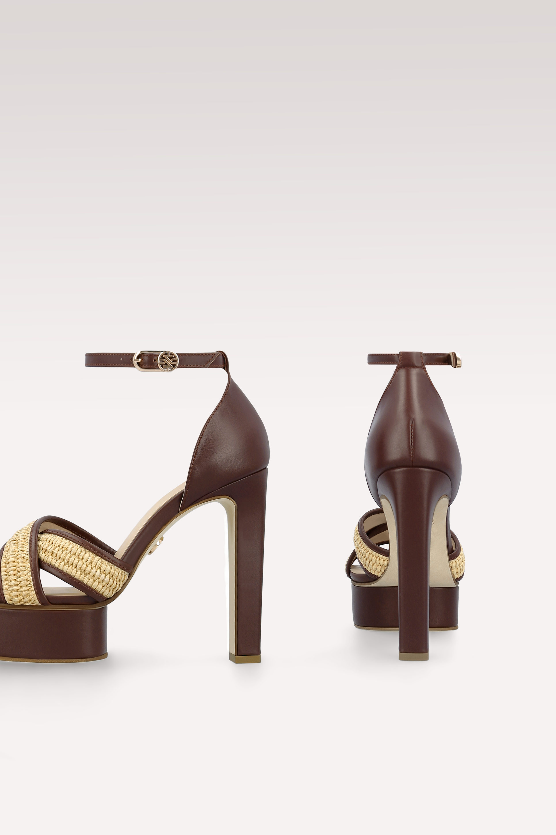 PATTY RAFFIA AND CHOCOLATE BROWN LEATHER PLATFORM SANDALS