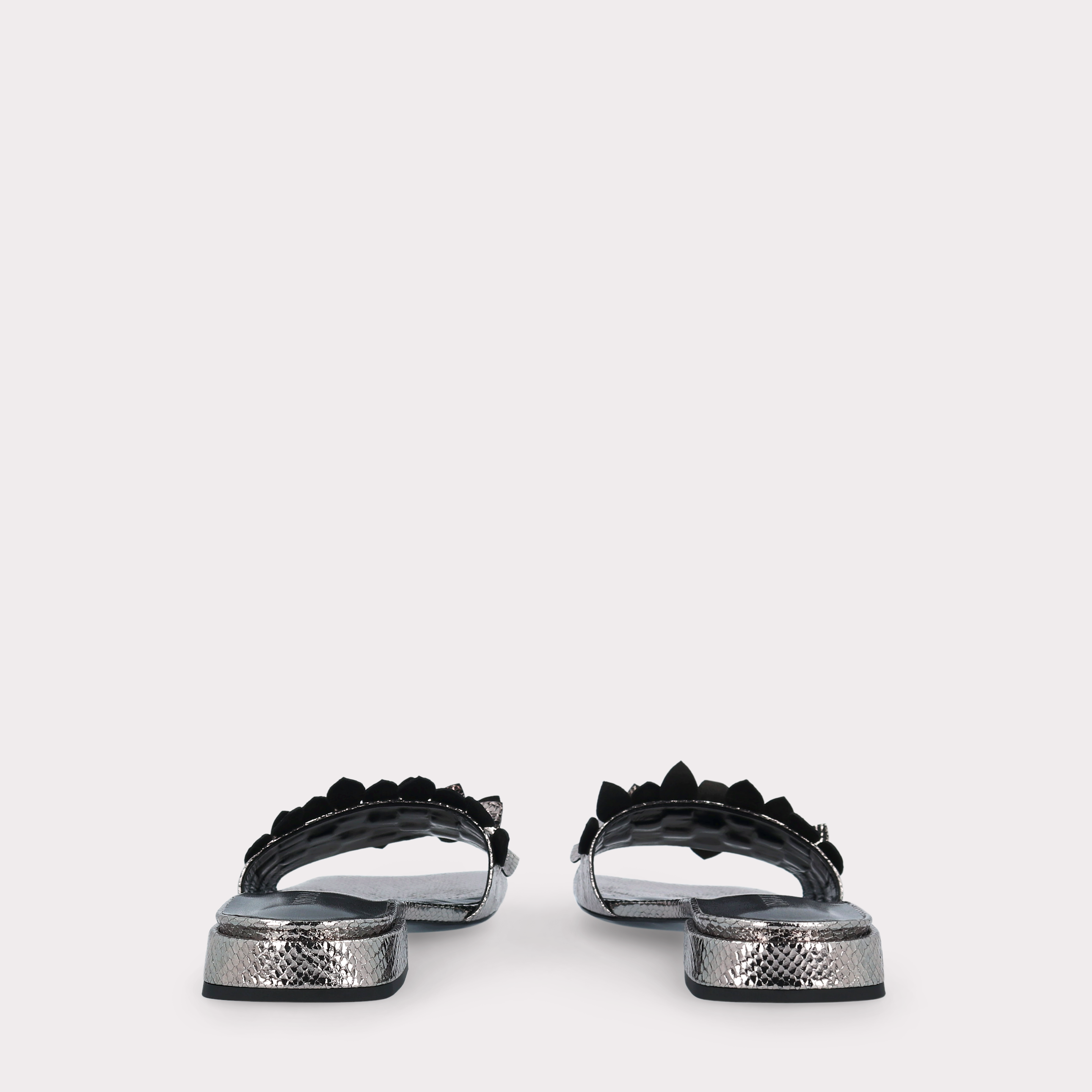 POLLY 01 MINI VIPER MIRROR DARK SILVER LEATHER MULES