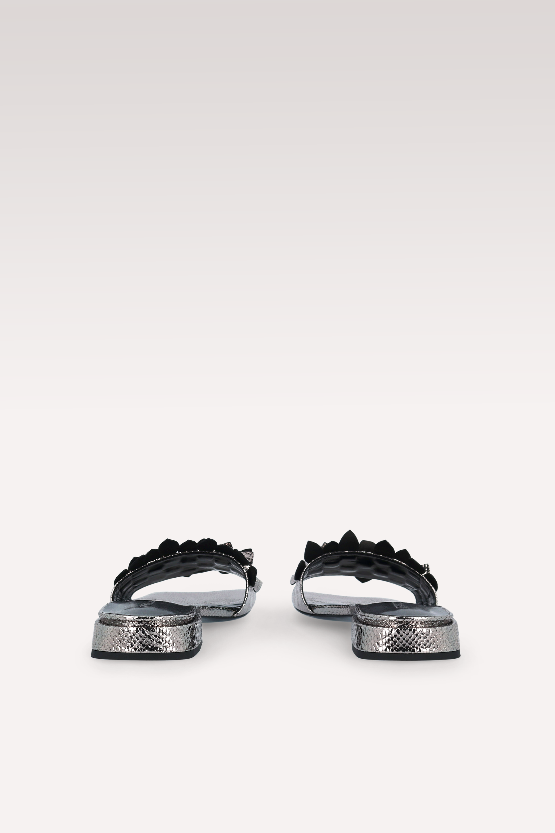 POLLY 01 MINI VIPER MIRROR DARK SILVER LEATHER MULES