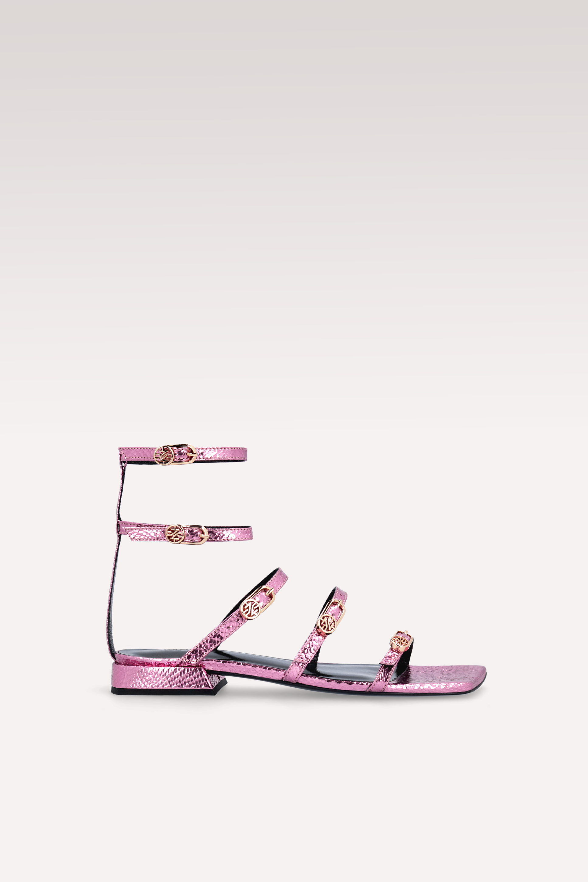 POLLY 02 MINI VIPER MIRROR ROSE LEATHER SANDALS