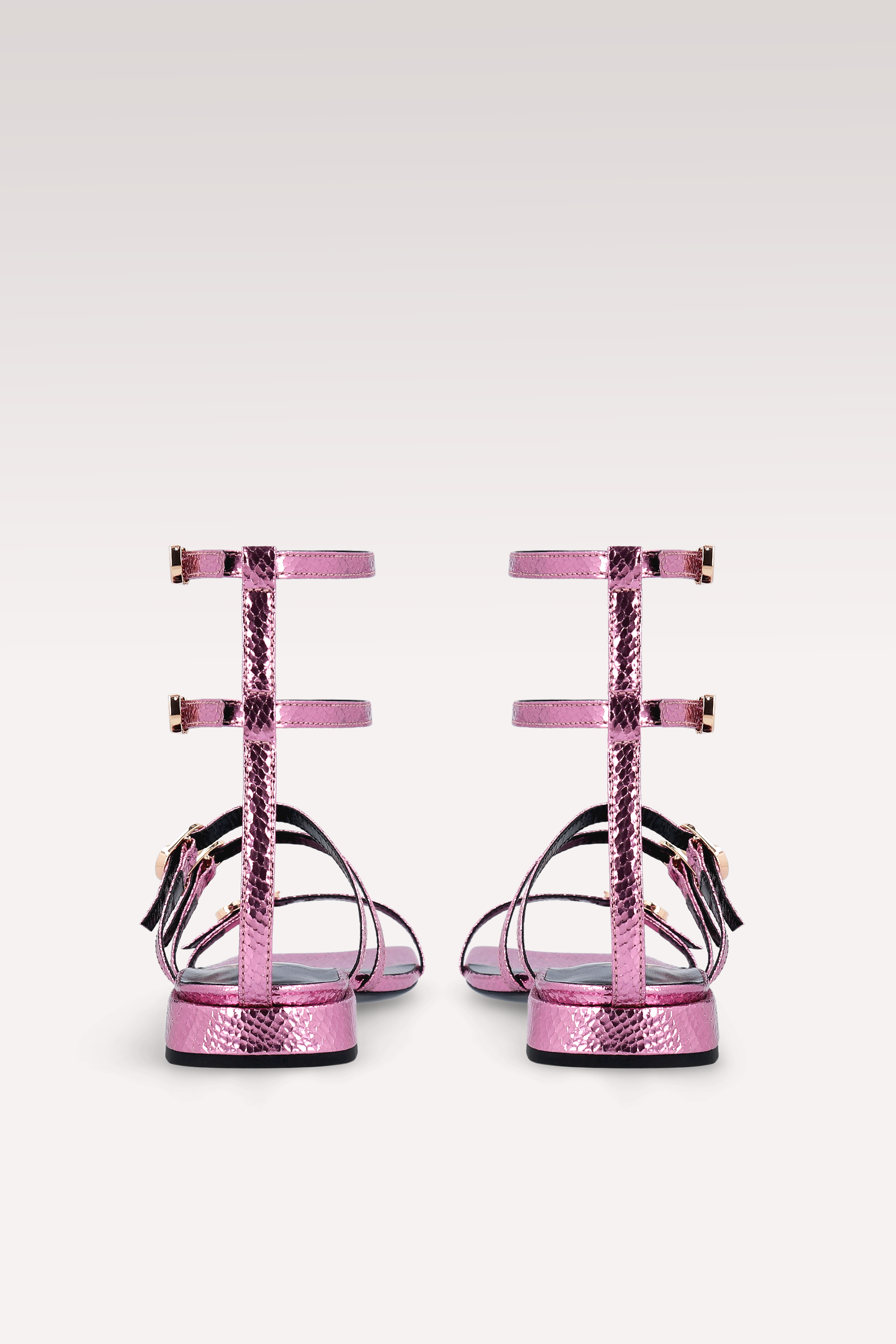 POLLY 02 MINI VIPER MIRROR ROSE LEATHER SANDALS