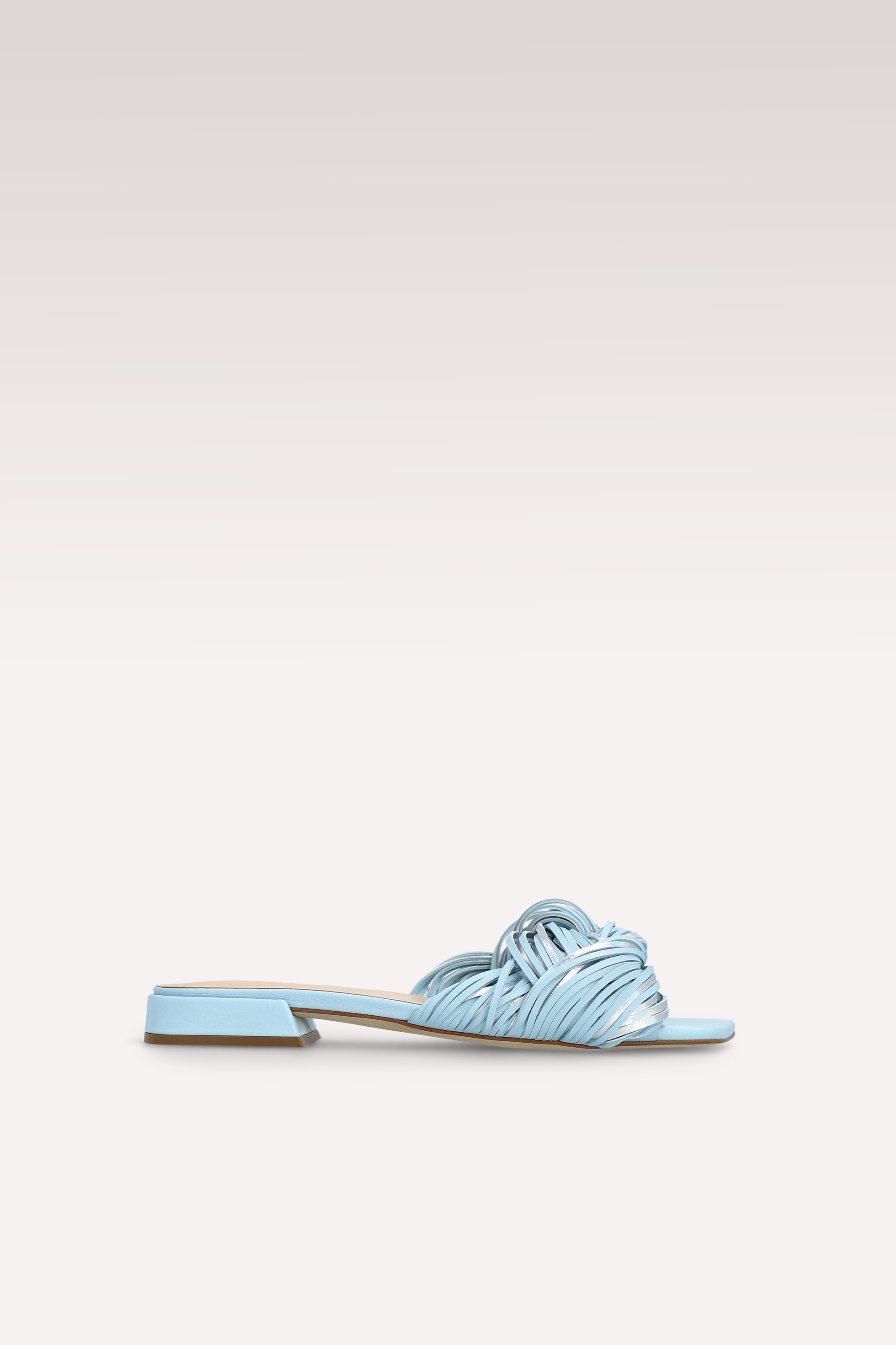LEXI SKY BLUE NAPPA AND SILVER METALLIC LEATHER MULES