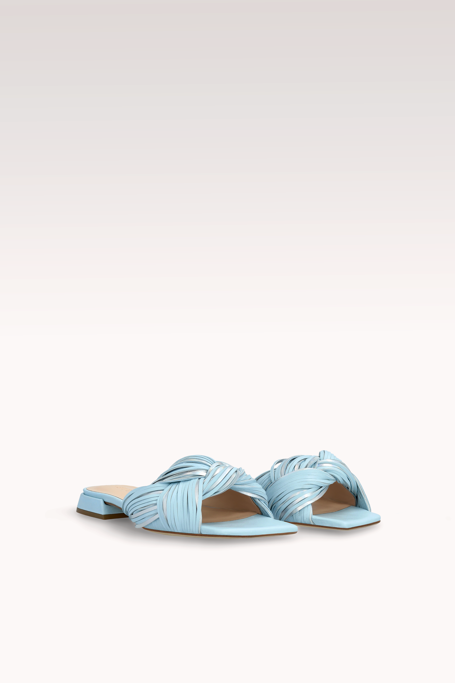 LEXI SKY BLUE NAPPA AND SILVER METALLIC LEATHER MULES