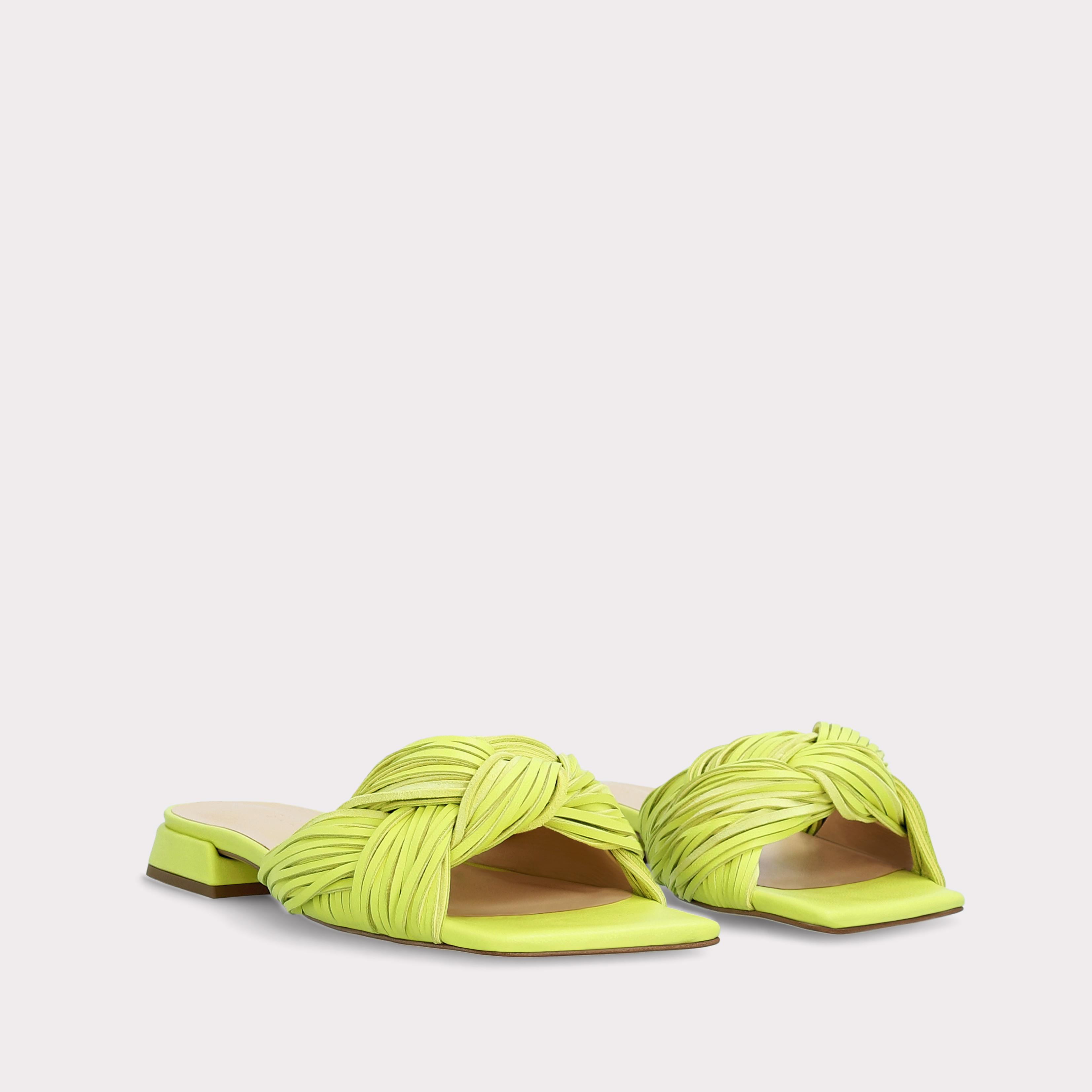 LEXI KIWI YELLOW LEATHER AND SUEDE MULES
