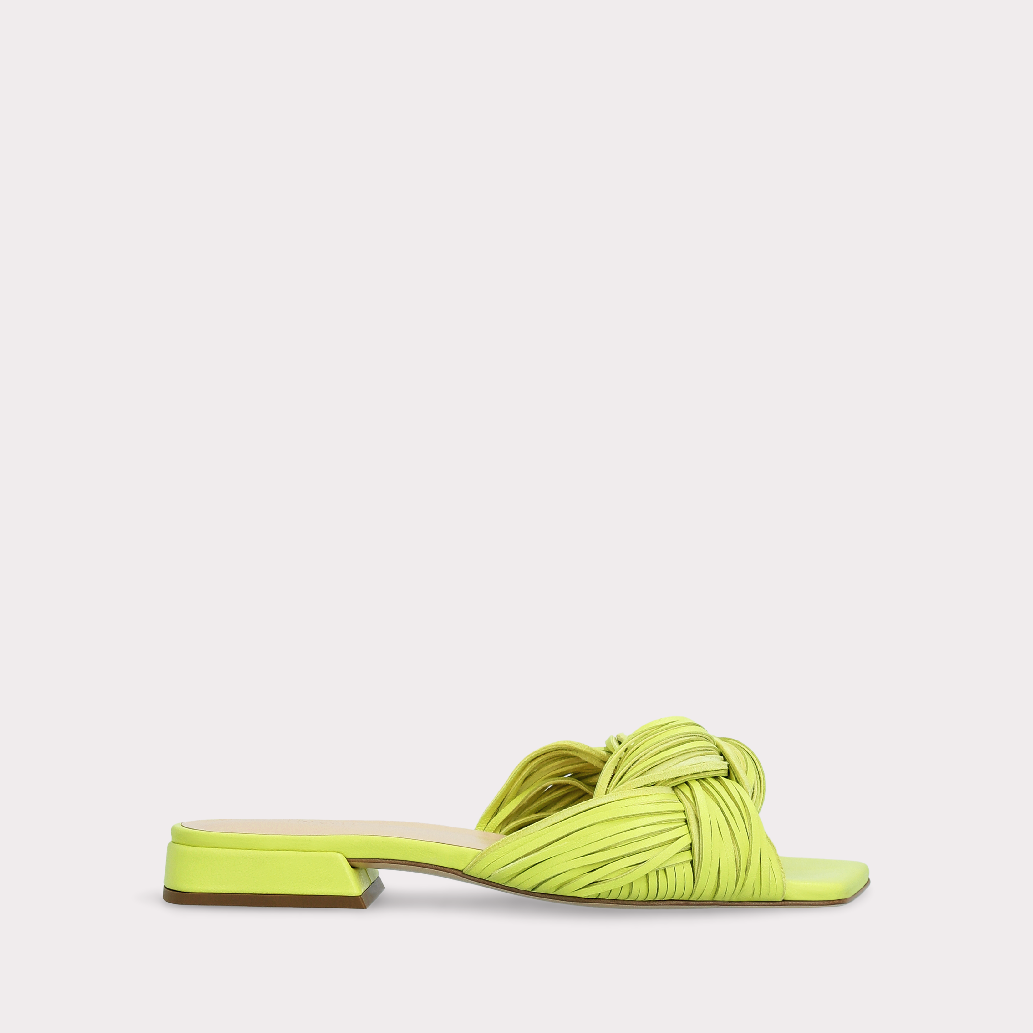 LEXI KIWI YELLOW LEATHER AND SUEDE MULES