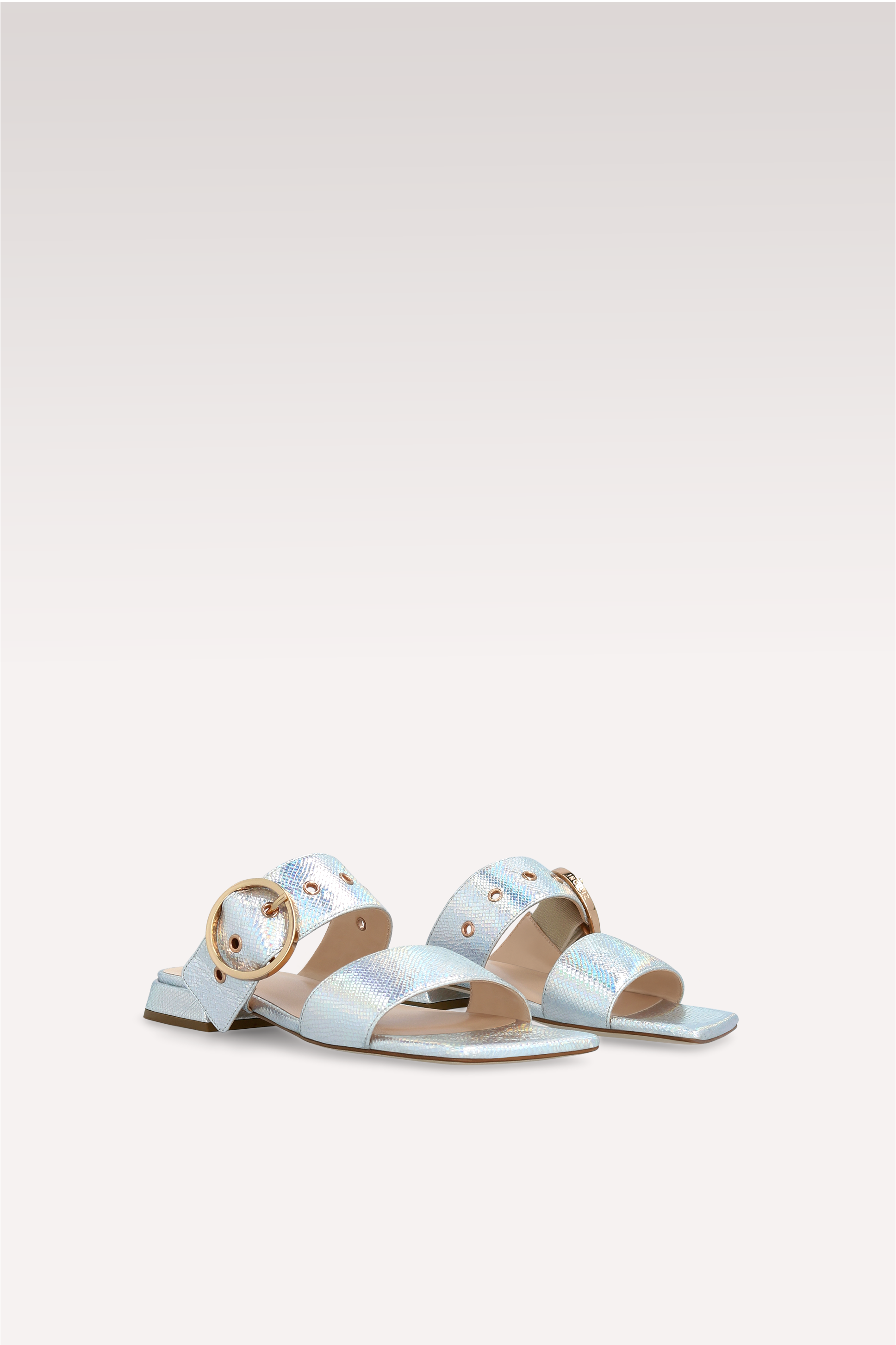 LUNA SILVER EMBOSSED LEATHER MULES