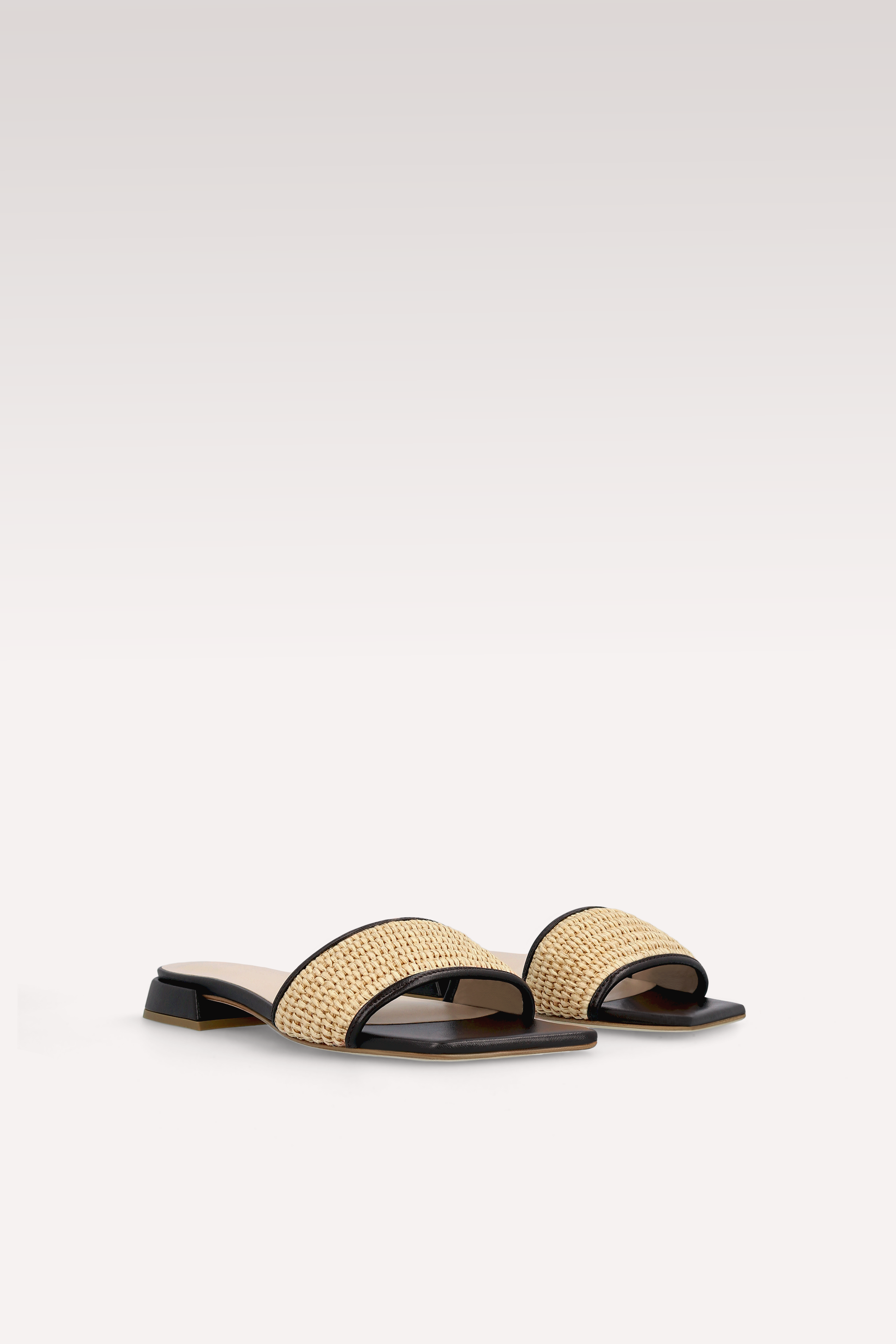 LEXA RAFFIA AND BROWN LEATHER MULES