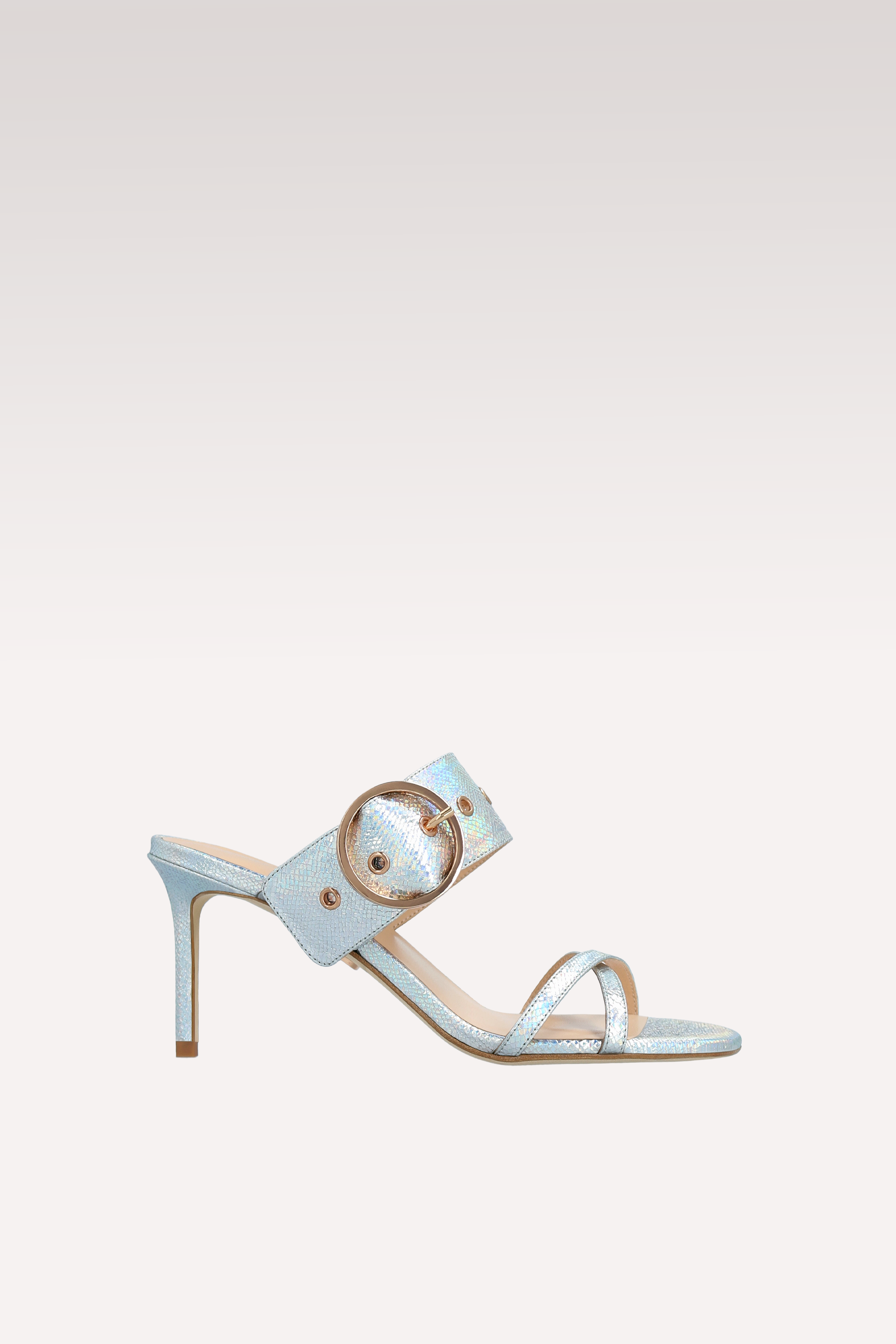 ARIANA SILVER EMBOSSED LEATHER MULES