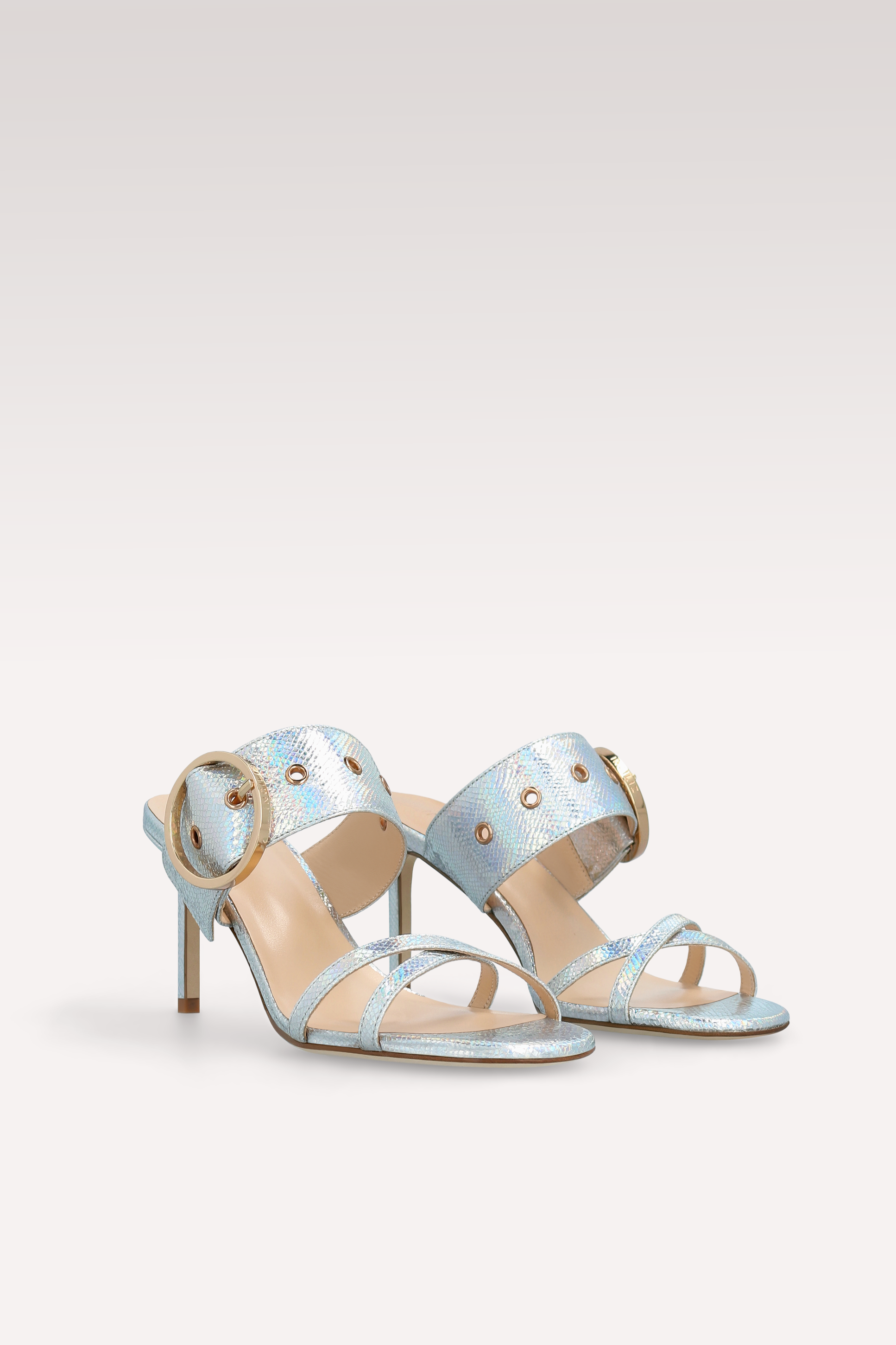 ARIANA SILVER EMBOSSED LEATHER MULES