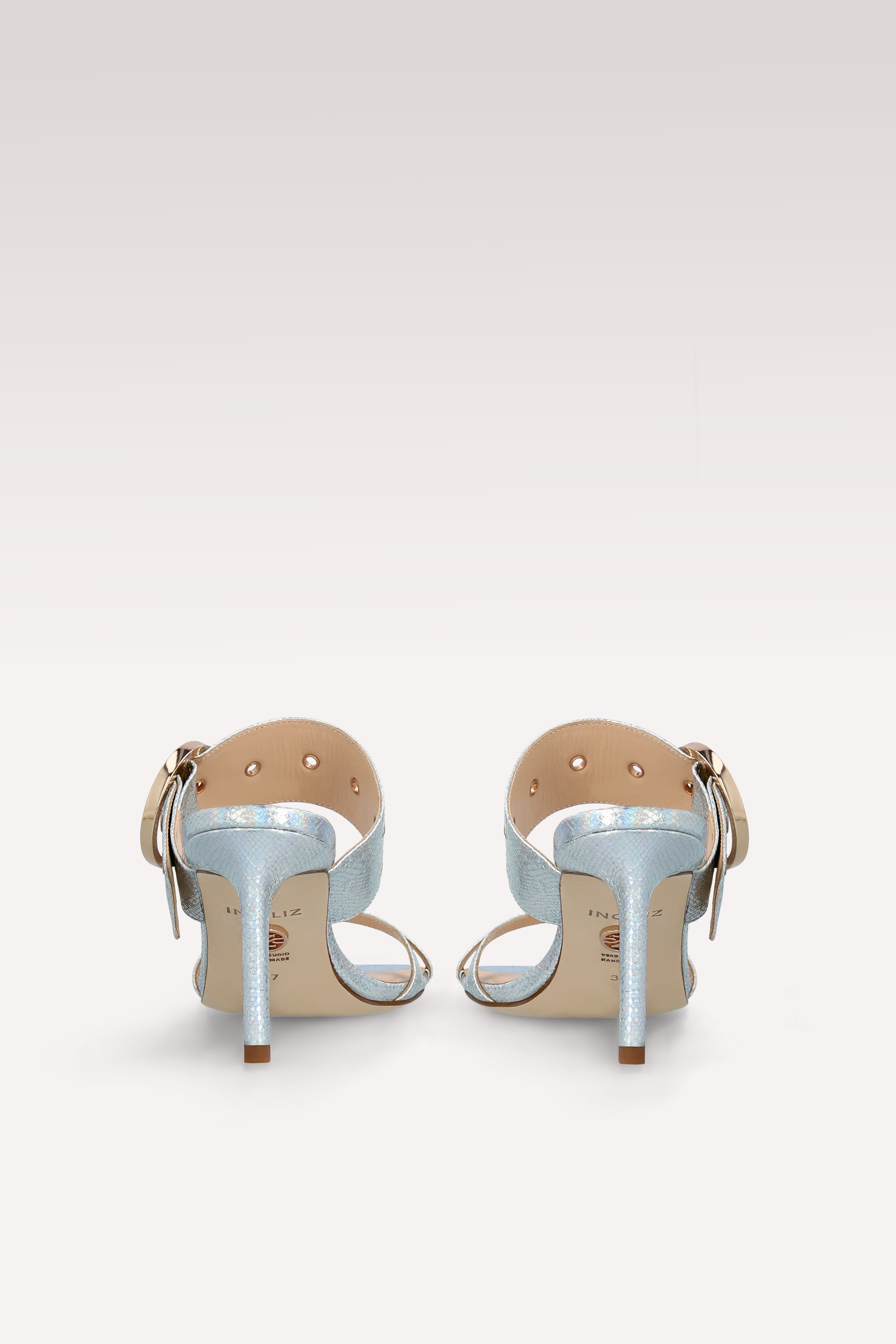 ARIANA SILVER EMBOSSED LEATHER MULES