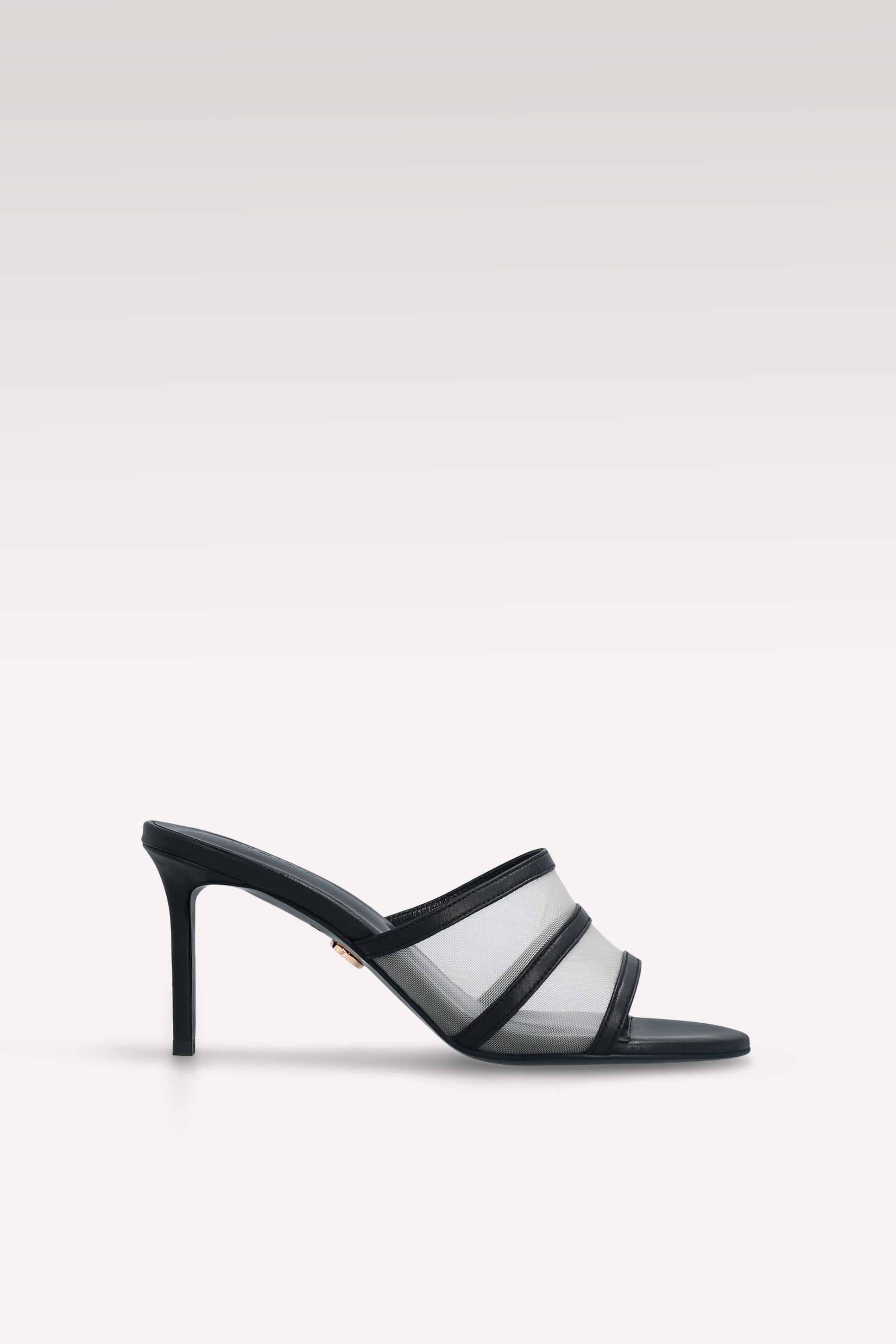 ADELINE BLACK LEATHER AND WHITE MESH MULES