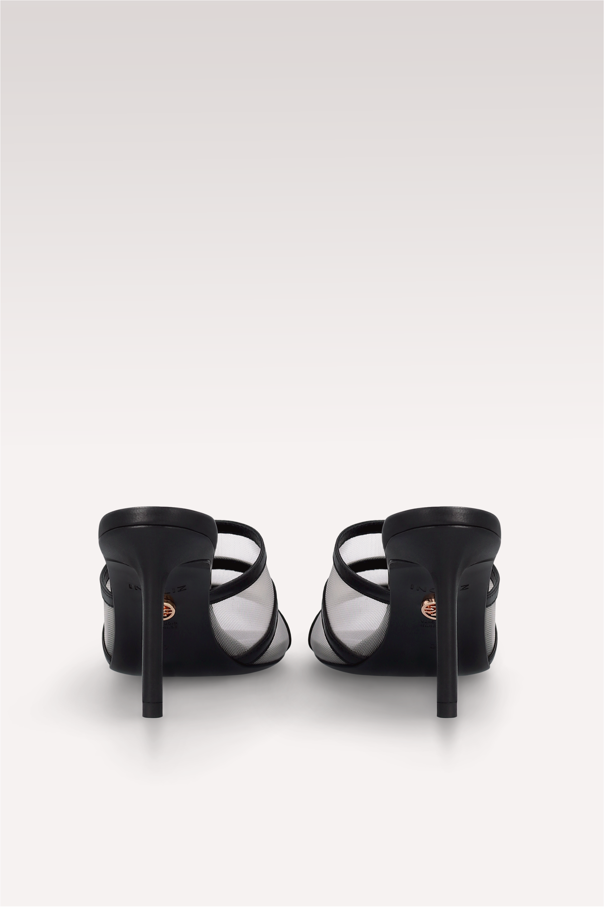 ADELINE BLACK LEATHER AND WHITE MESH MULES