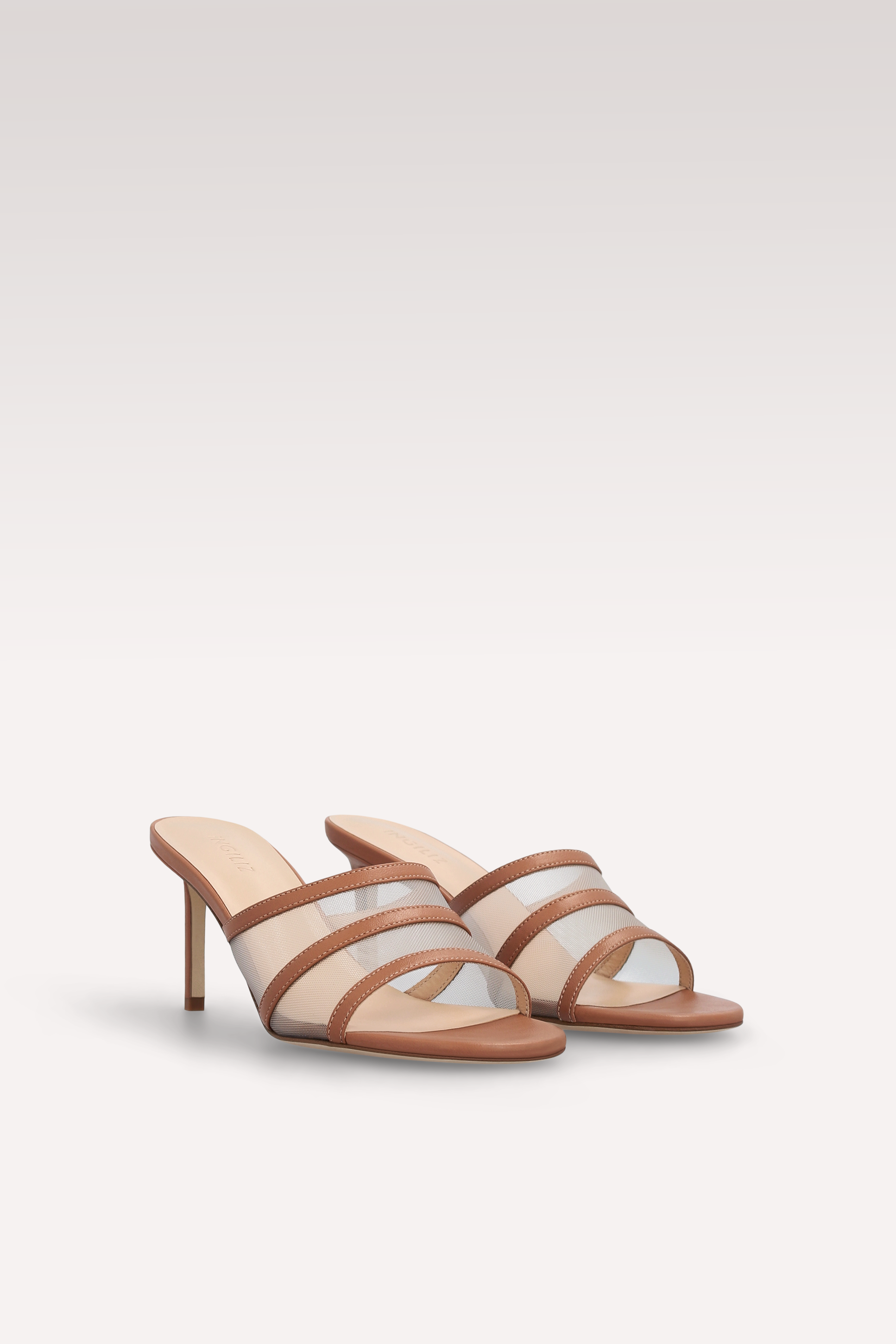 ADELINE BROWN LEATHER AND MESH MULES