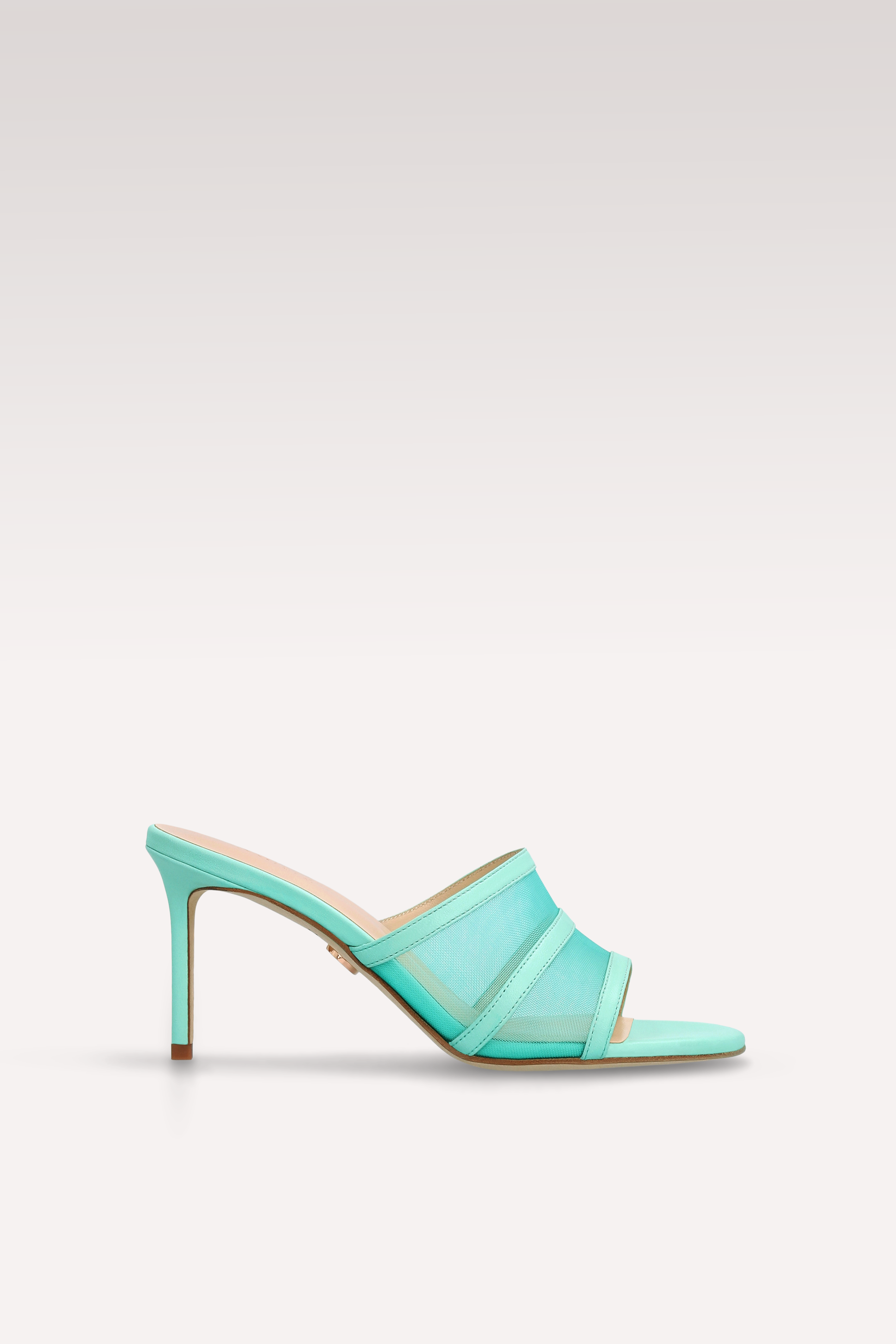 ADELINE GREEN LEATHER AND MESH MULES