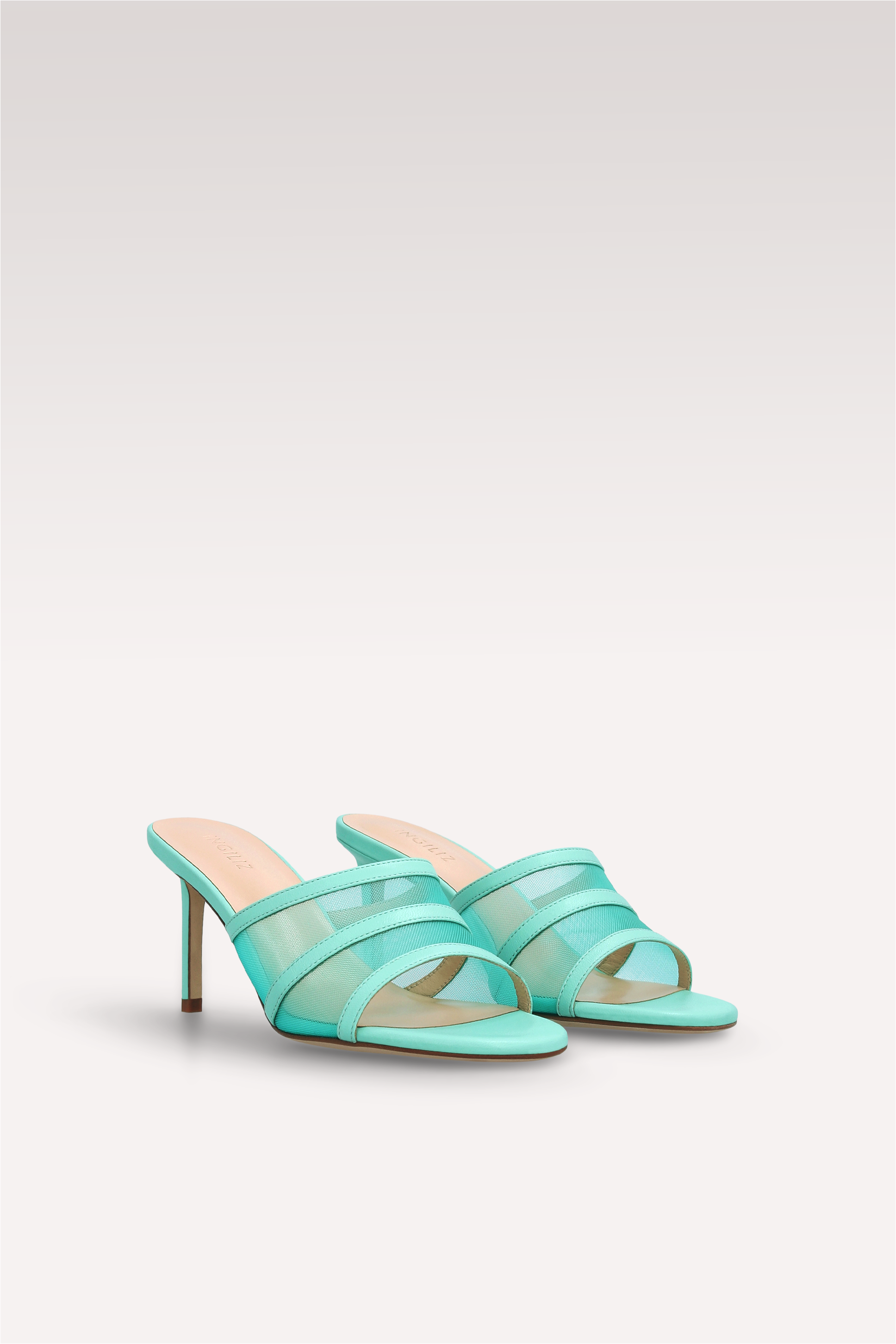 ADELINE GREEN LEATHER AND MESH MULES