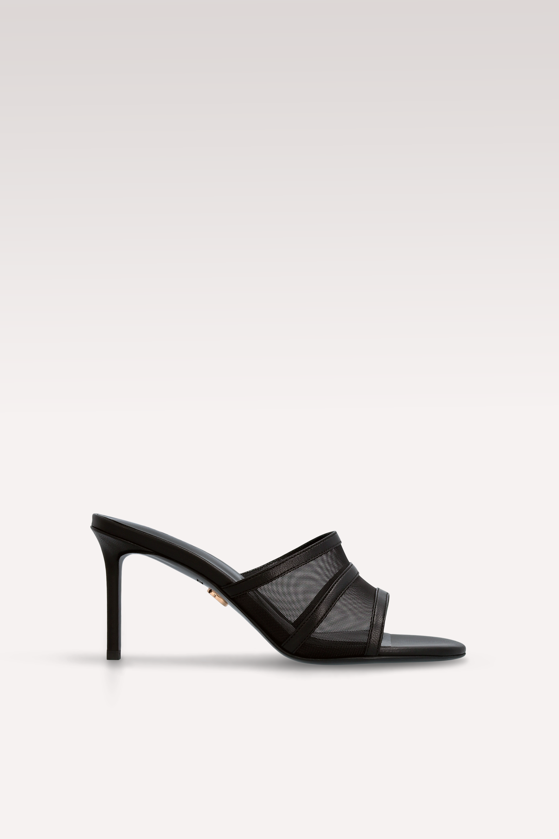 ADELINE BLACK LEATHER AND BLACK MESH MULES