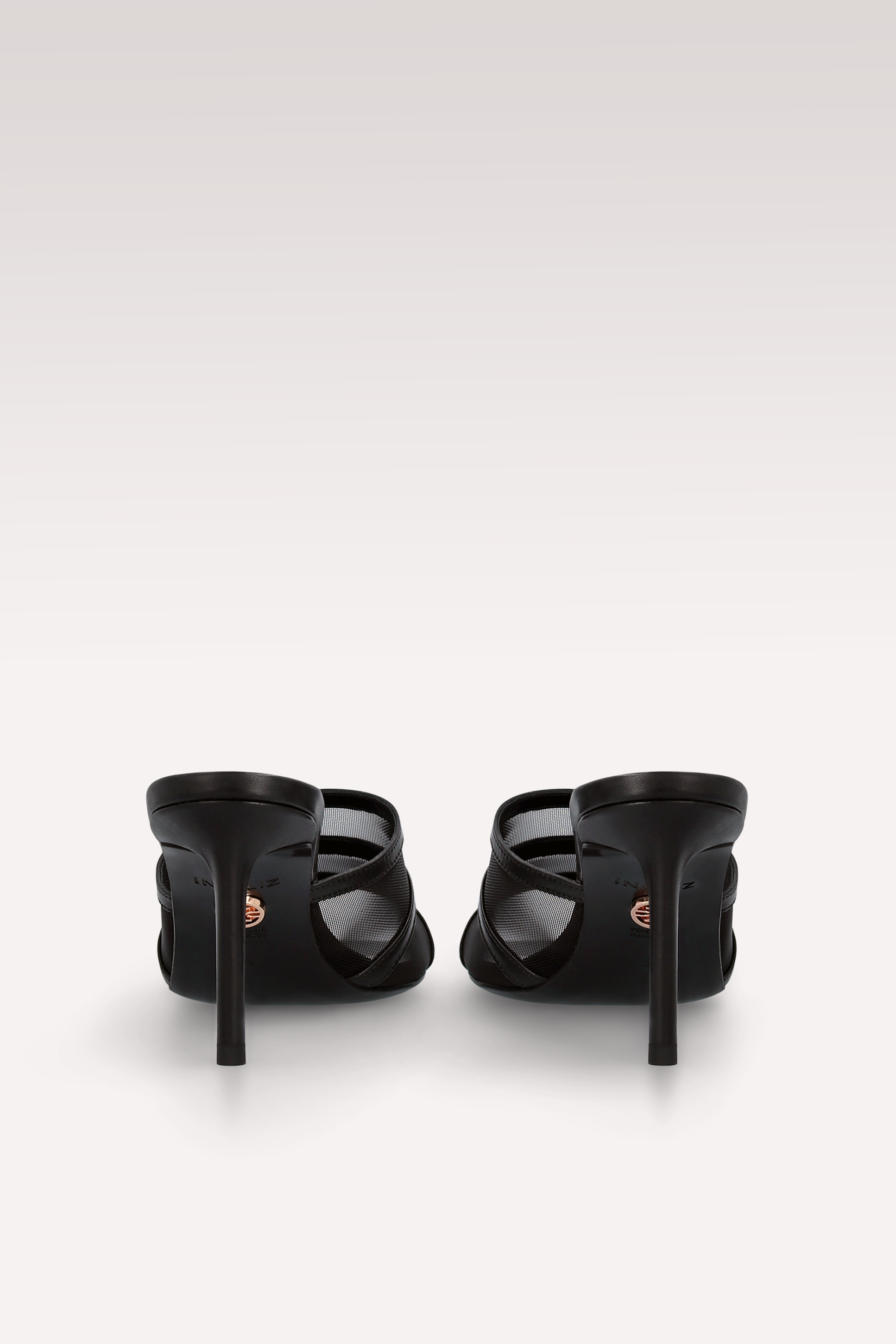 ADELINE BLACK LEATHER AND BLACK MESH MULES