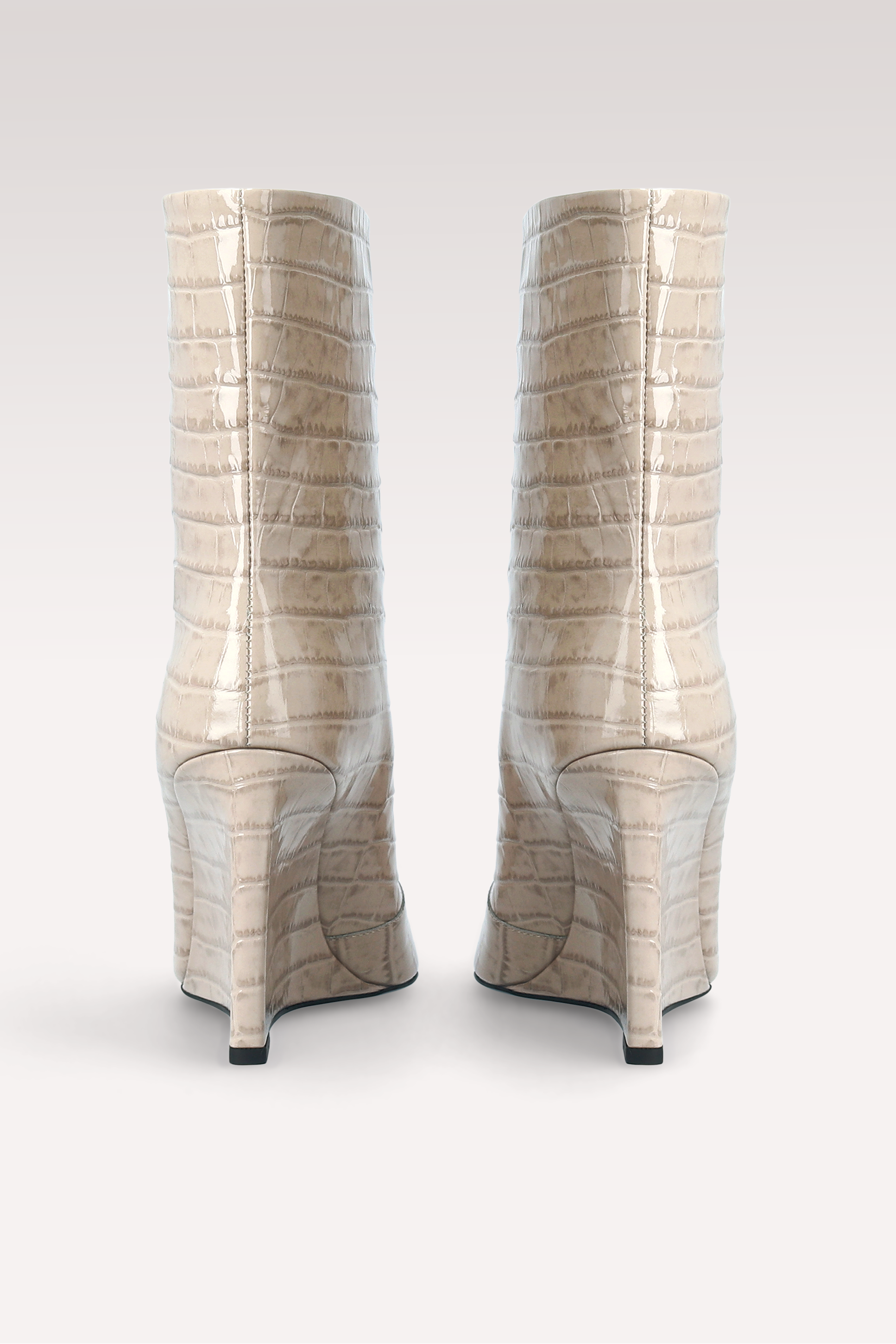 ZEUDI 01 BEIGE PATENT CROCO EMBOSSED LEATHER EDGE HEEL ANKLE BOOTS