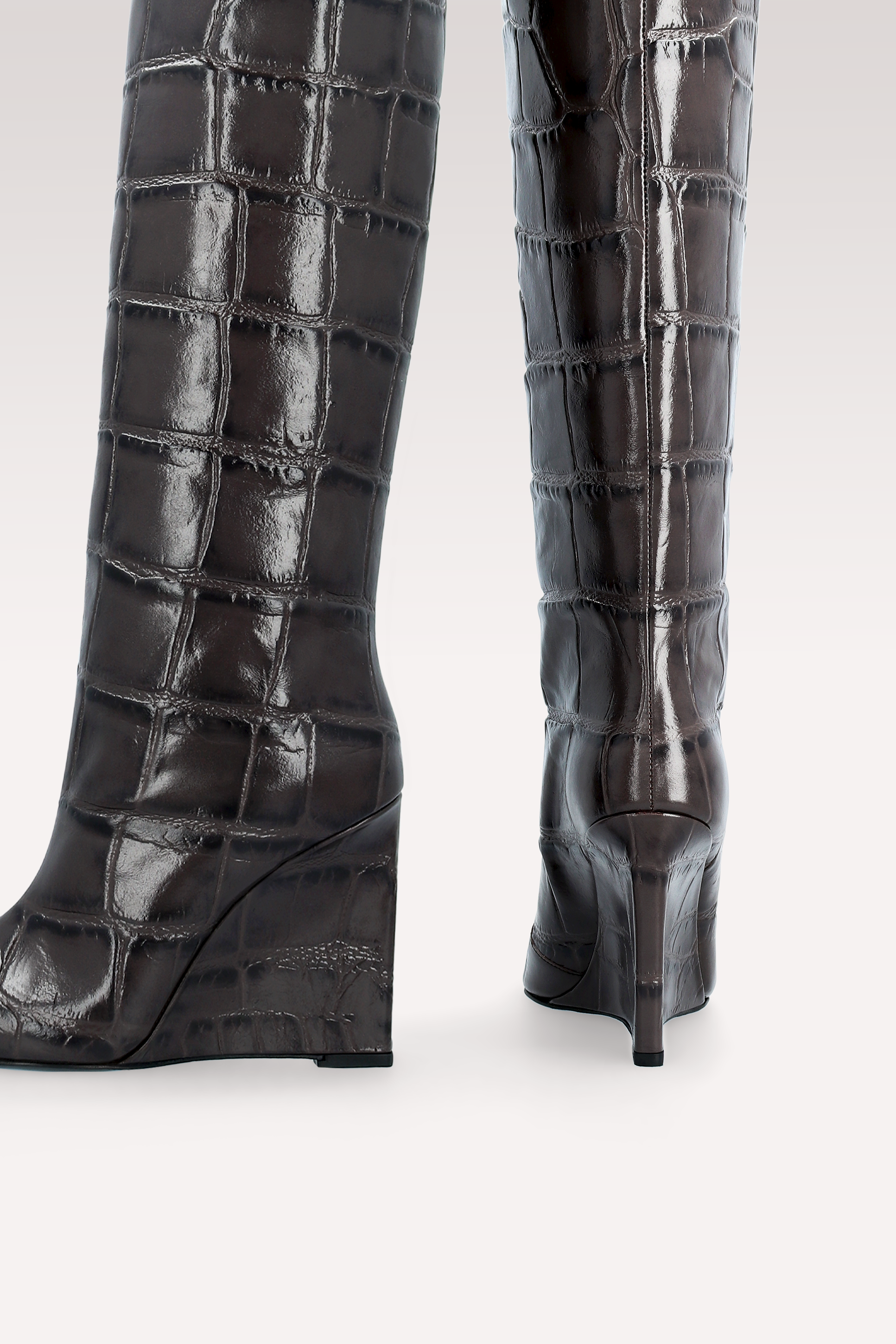 ZEUDI 02 BROWN COCCO EMBOSSED LEATHER BOOTS