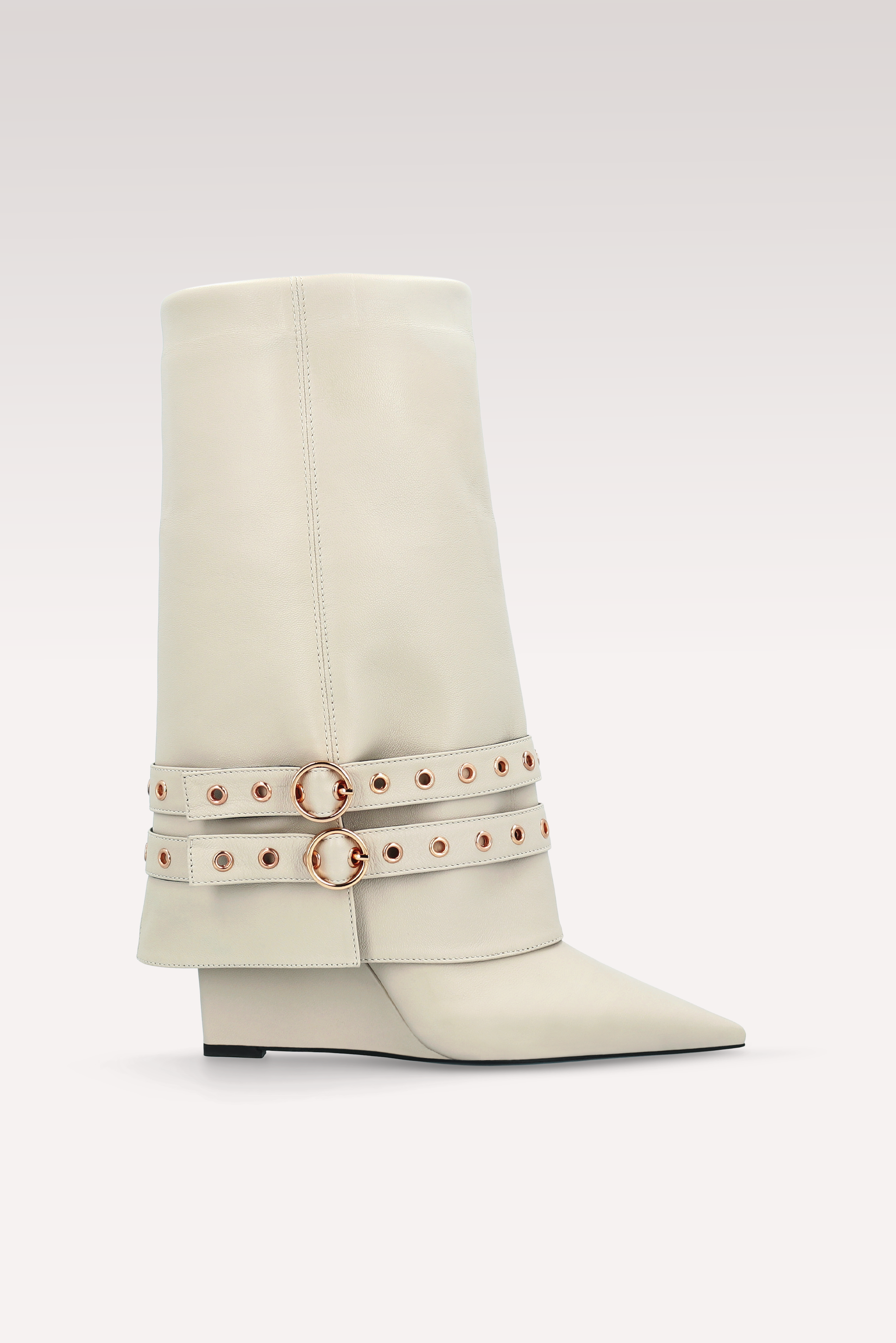 ZEUDI 04 BEIGE SMOOTH LEATHER EDGE HEEL BOOTS