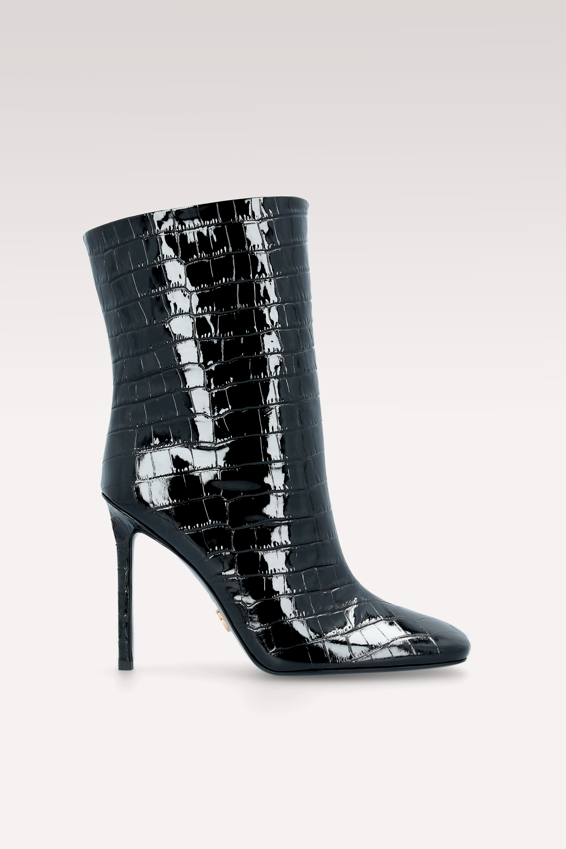 GINEVRA 01 BLACK PATENT CROCO EMBOSSED LEATHER ANKLE BOOTS