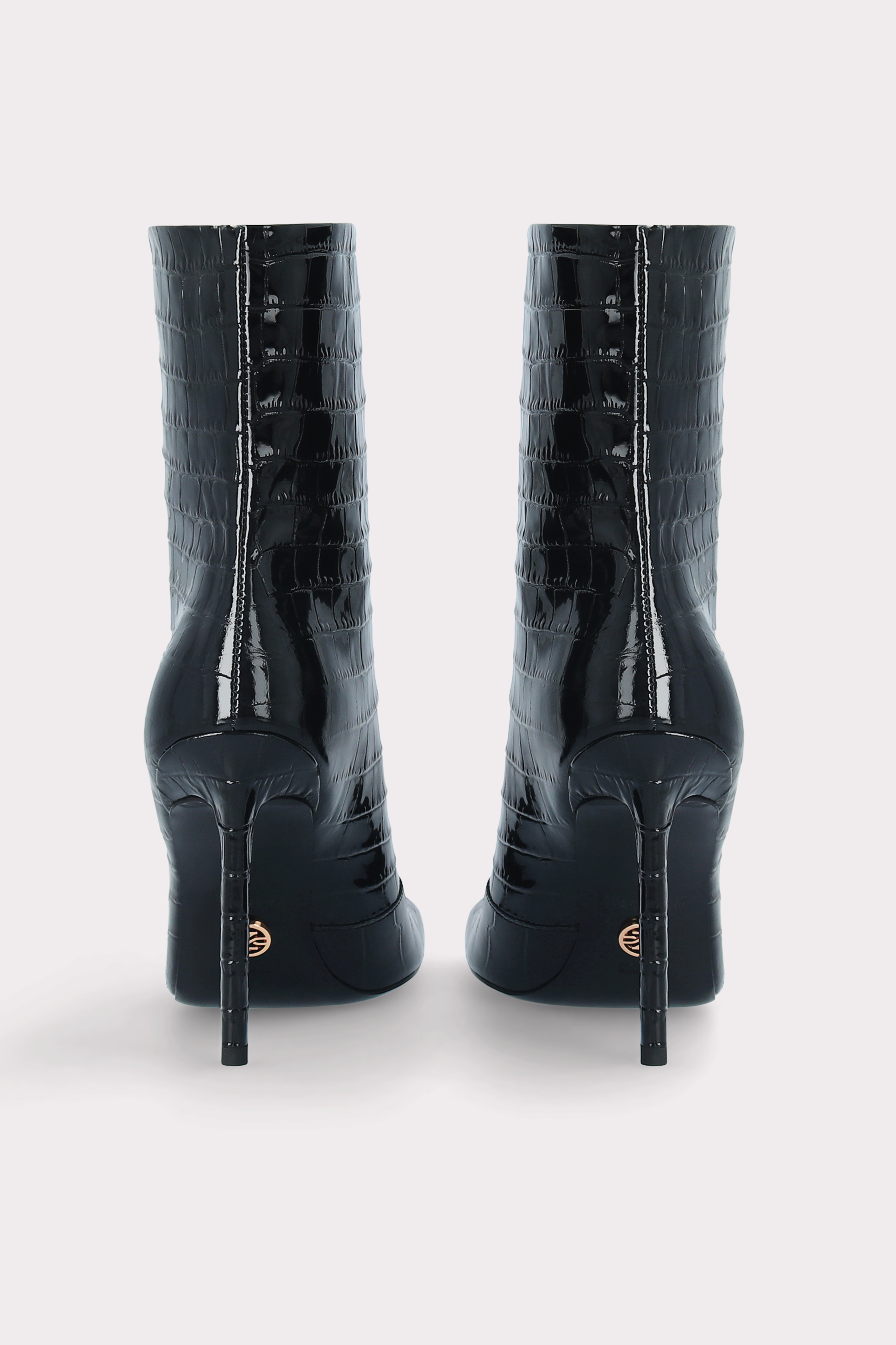 GINEVRA 01 BLACK PATENT CROCO EMBOSSED LEATHER ANKLE BOOTS