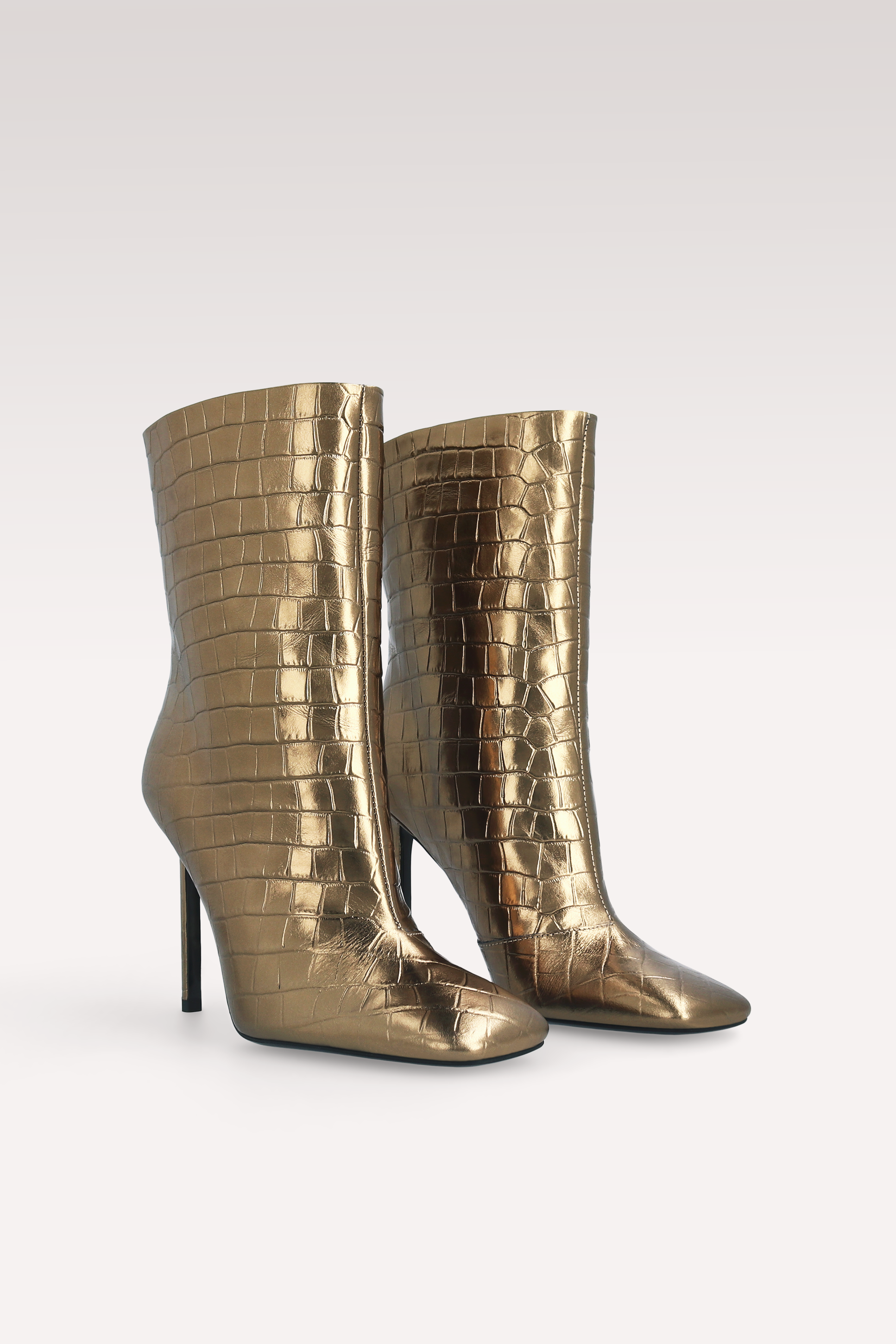 GINEVRA 01 BRONZE CROCO EMBOSSED LEATHER ANKLE BOOTS
