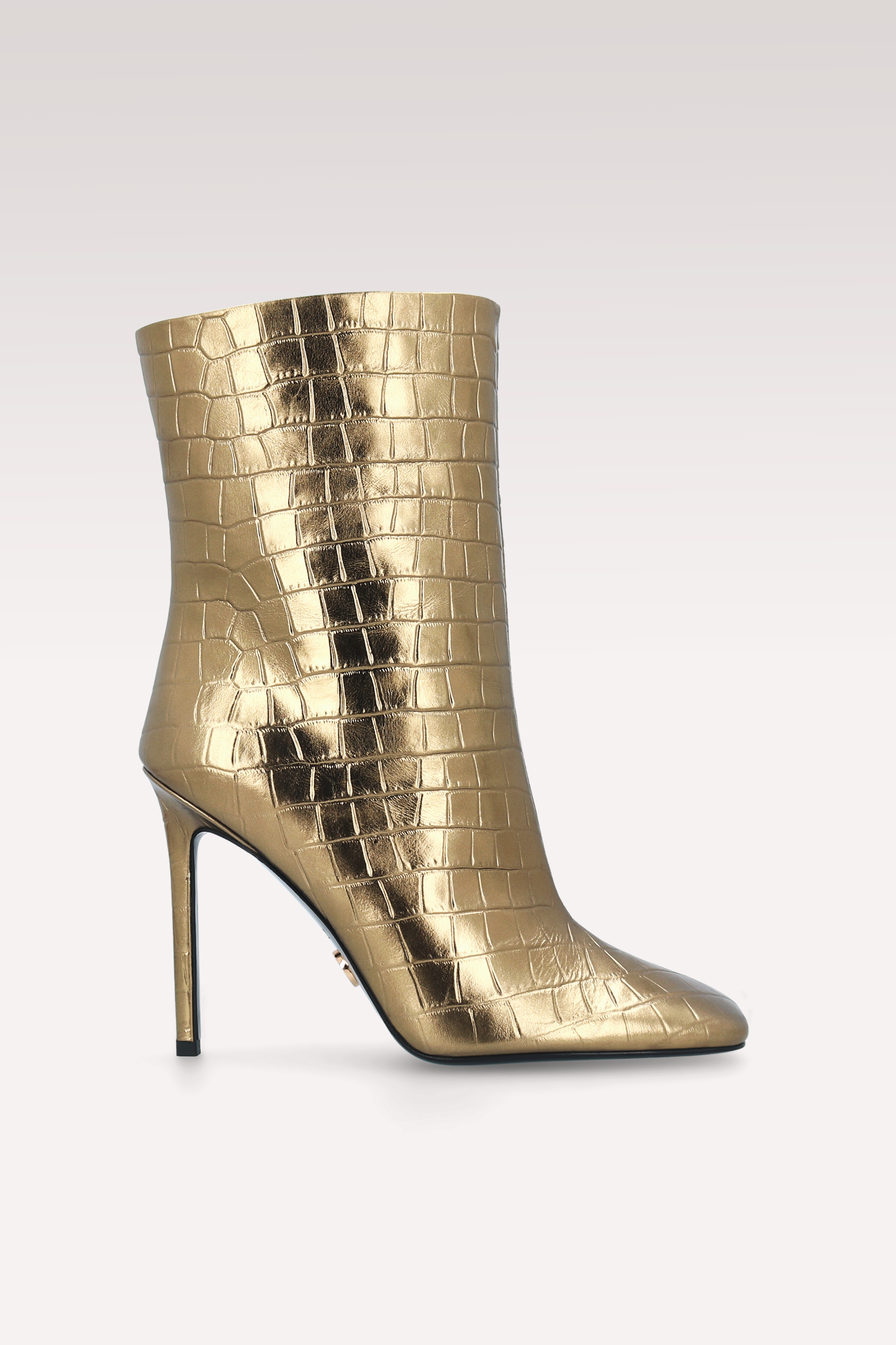 GINEVRA 01 BRONZE CROCO EMBOSSED LEATHER ANKLE BOOTS