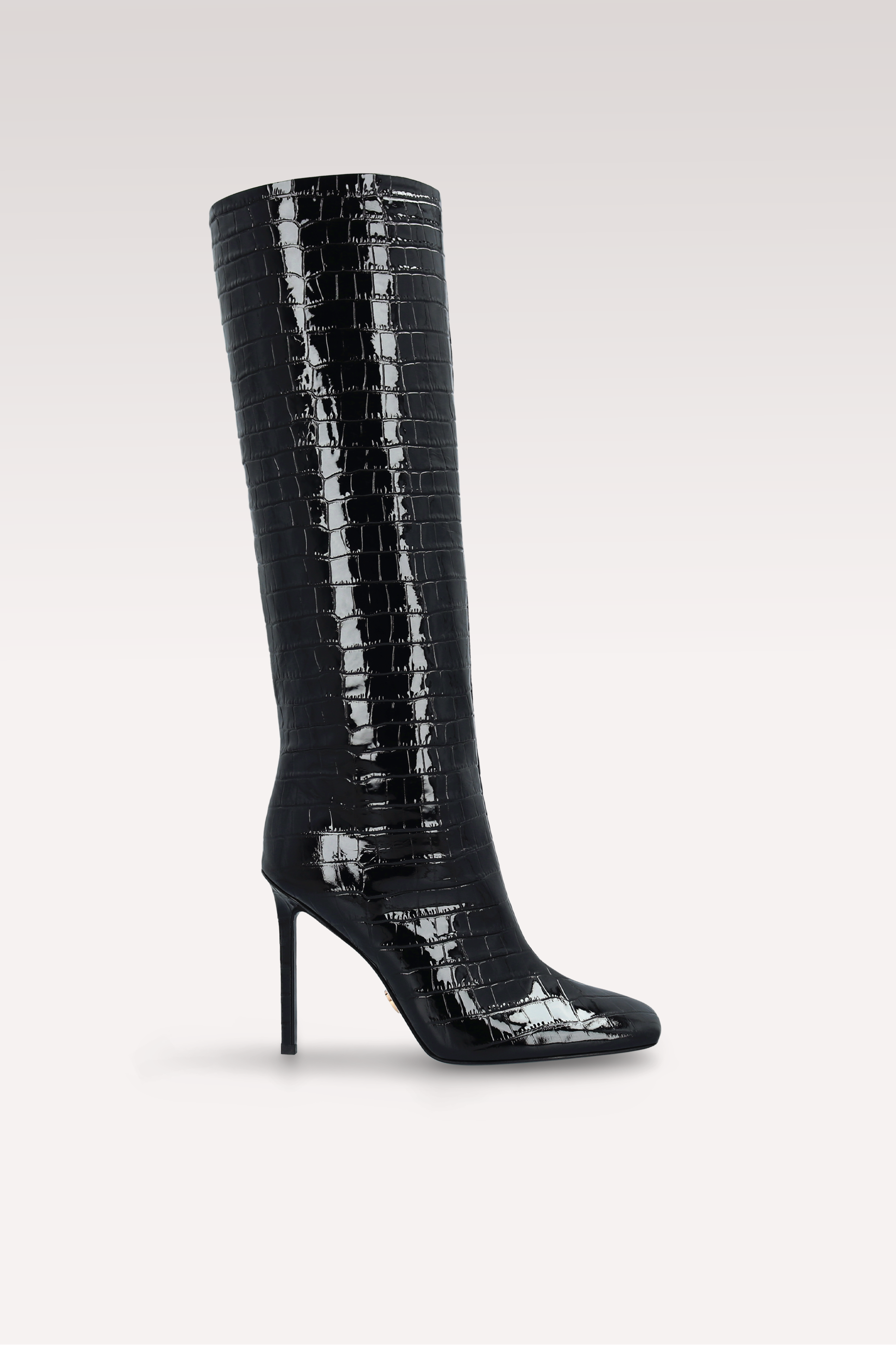 GINEVRA 02 BLACK PATENT CROCO EMBOSSED LEATHER BOOTS