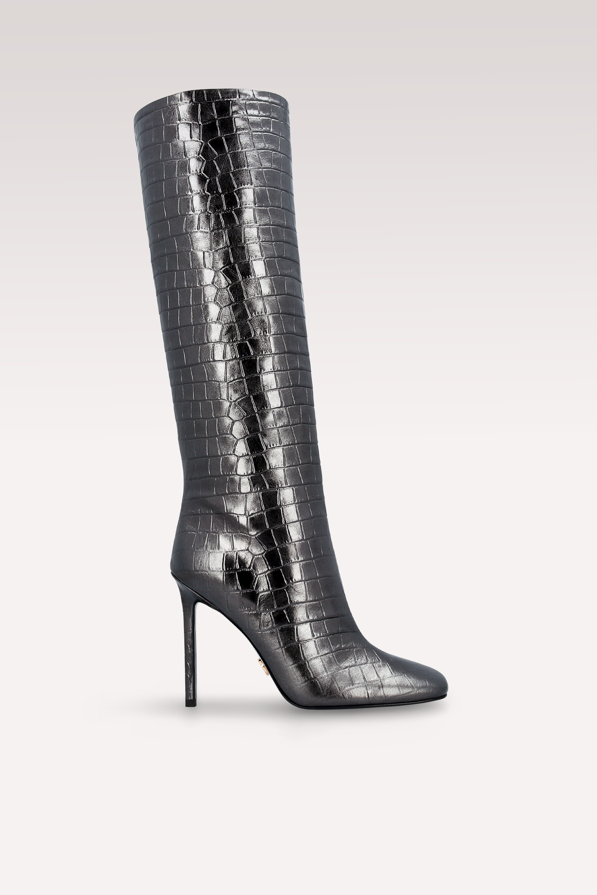 GINEVRA 02 GUNMETAL COLOR CROCO EMBOSSED LEATHER BOOTS
