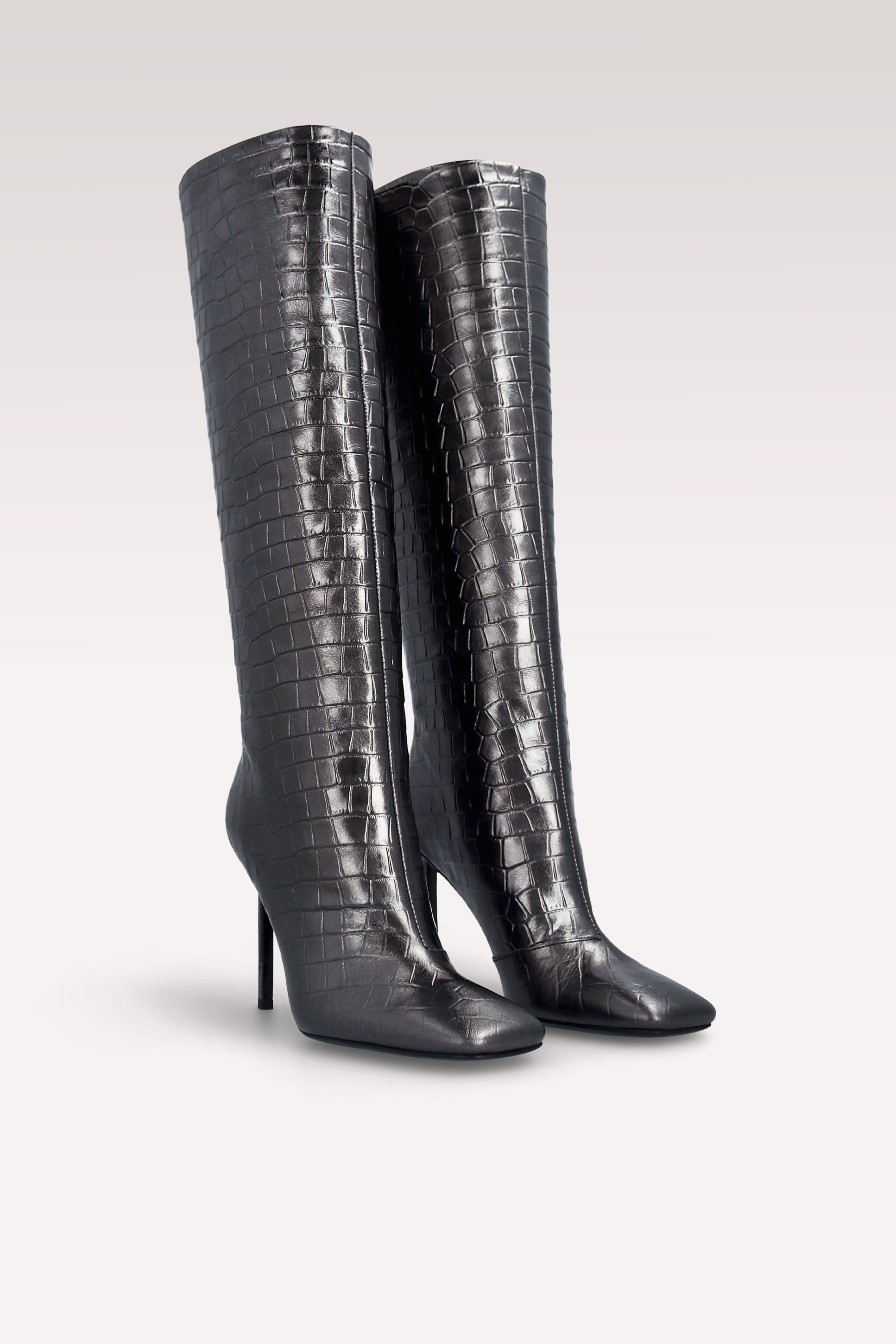 GINEVRA 02 GUNMETAL COLOR CROCO EMBOSSED LEATHER BOOTS
