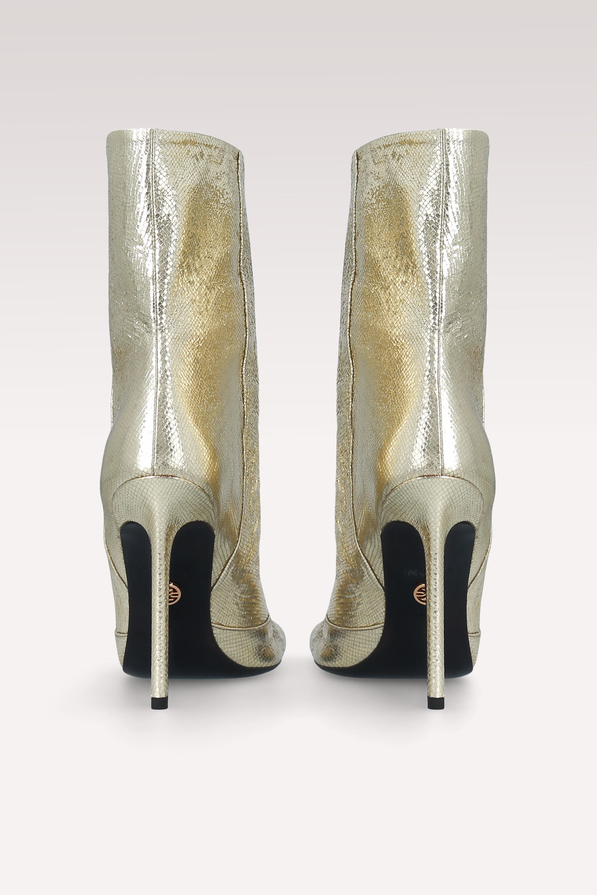 GINEVRA 03 LIGH GOLD CRASH VIPER MIRROR EMBOSSED LEATHER ANKLE BOOTS