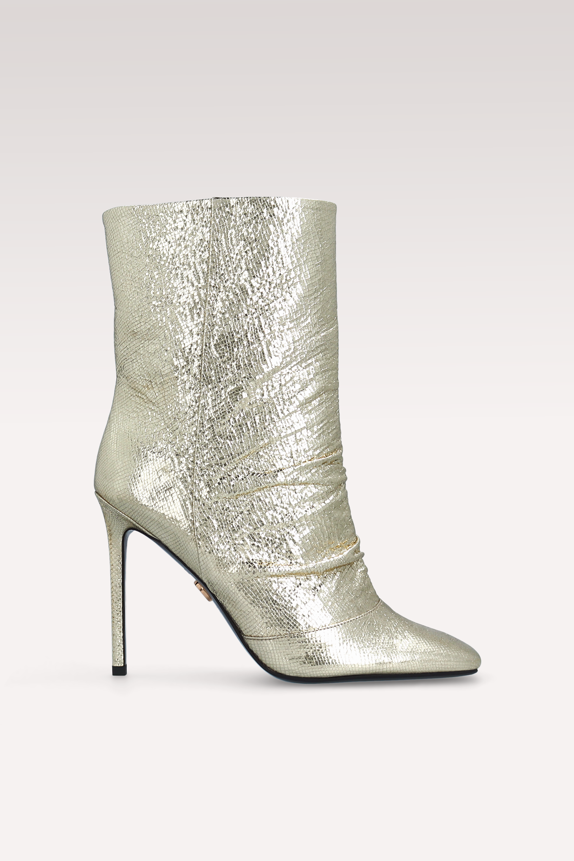 GINEVRA 03 LIGH GOLD CRASH VIPER MIRROR EMBOSSED LEATHER ANKLE BOOTS