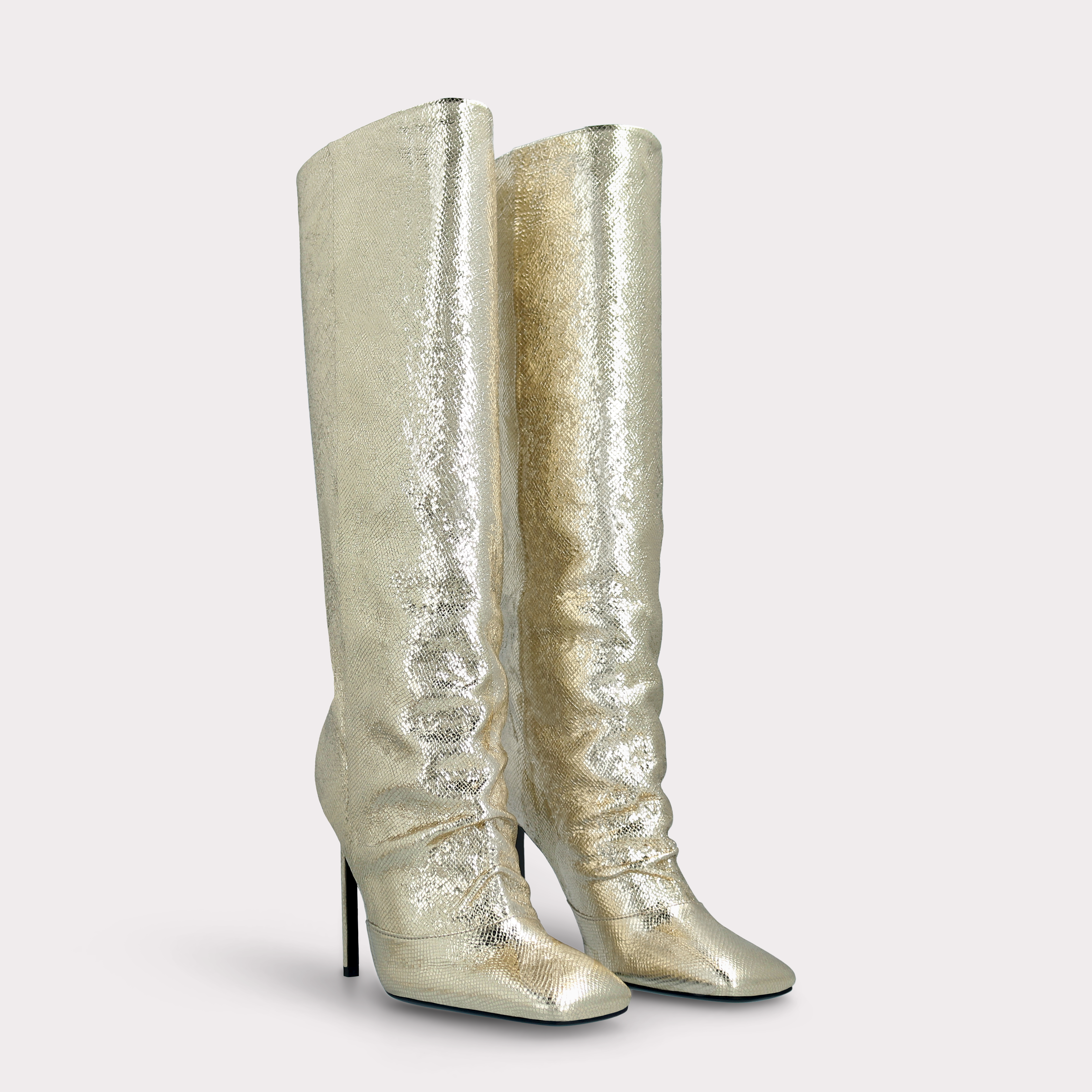 GINEVRA 04 LIGH GOLD CRASH VIPER MIRROR EMBOSSED LEATHER BOOTS