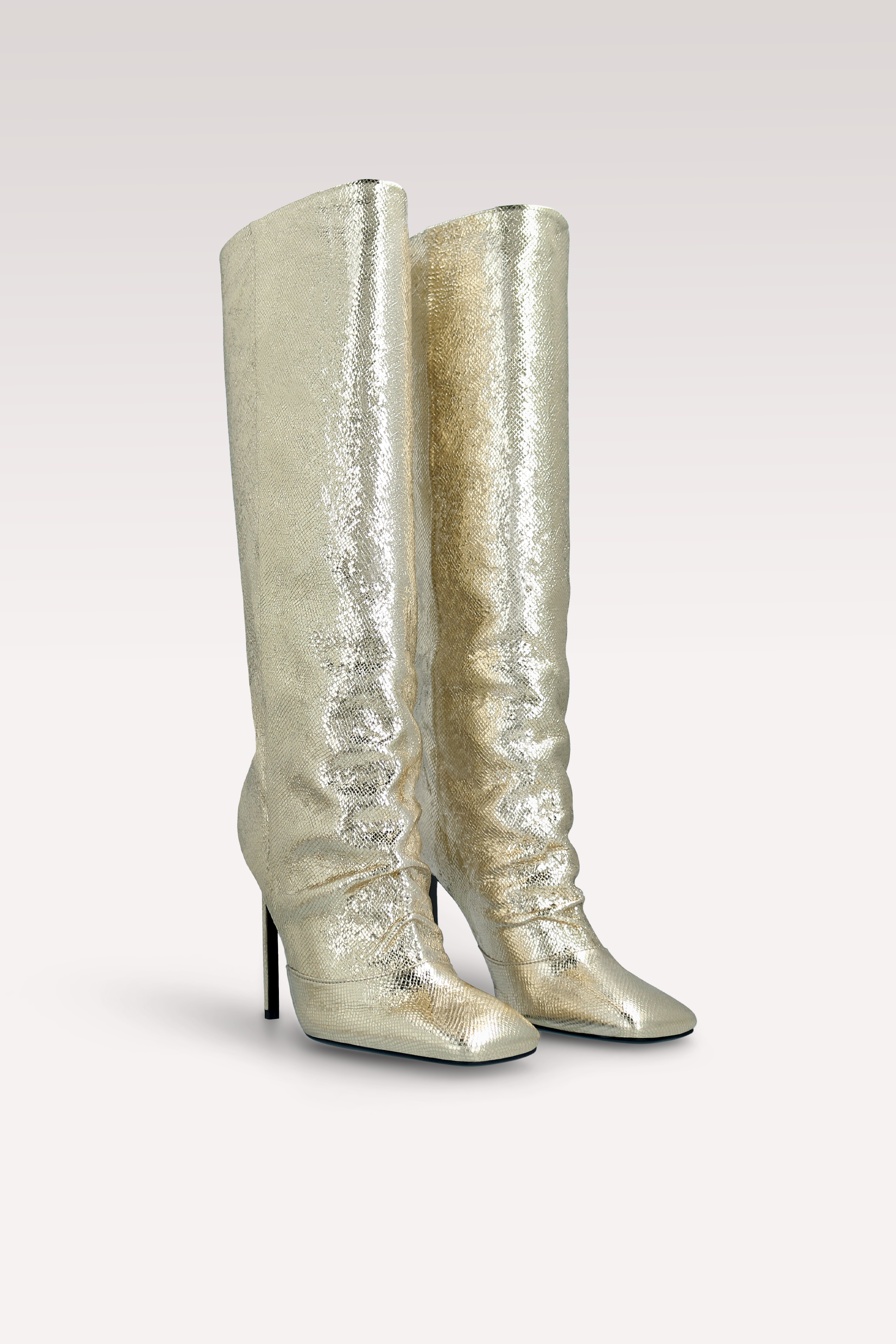 GINEVRA 04 LIGH GOLD CRASH VIPER MIRROR EMBOSSED LEATHER BOOTS