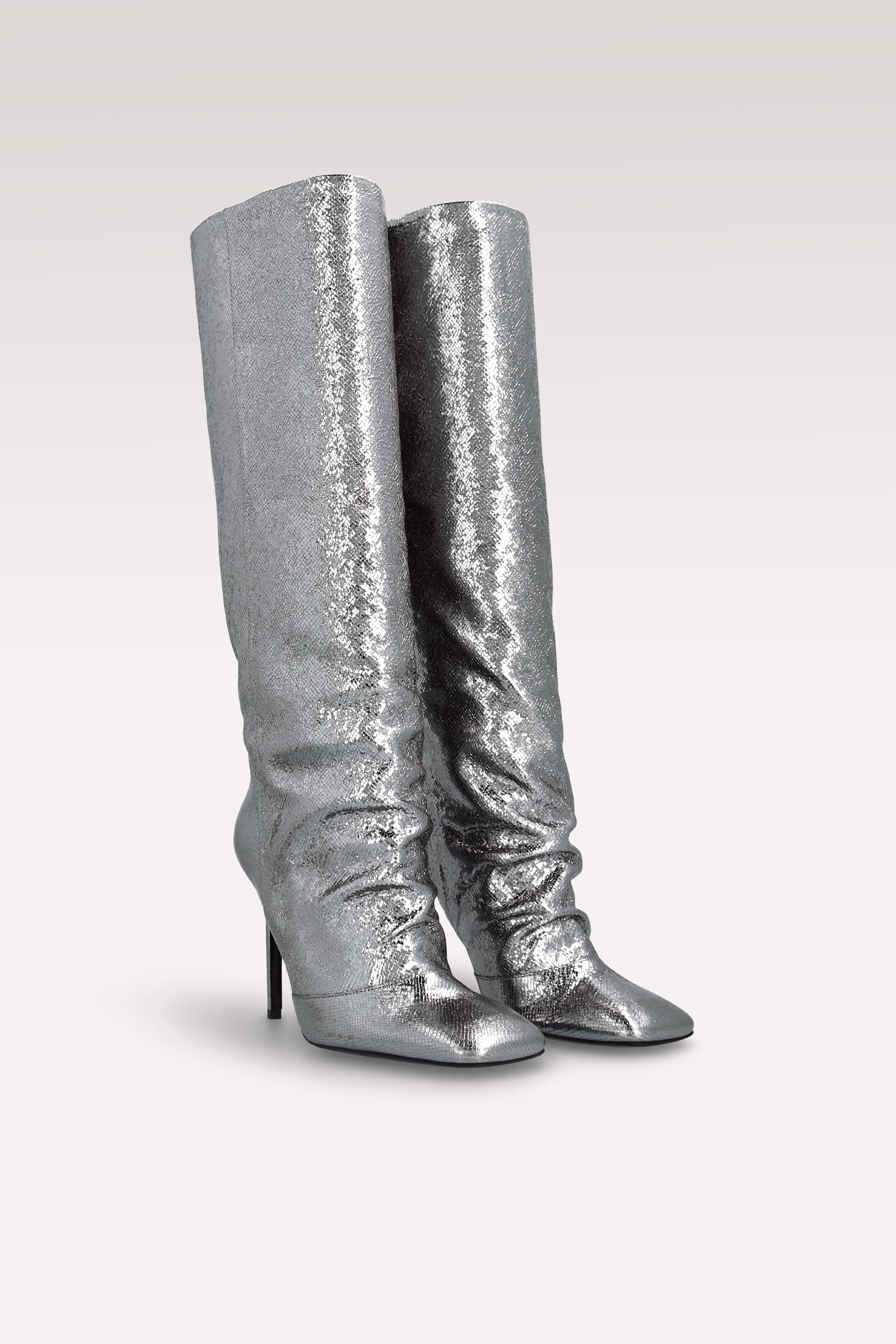 GINEVRA 04 DARK SILVER CRASH VIPER MIRROR EMBOSSED LEATHER  BOOTS