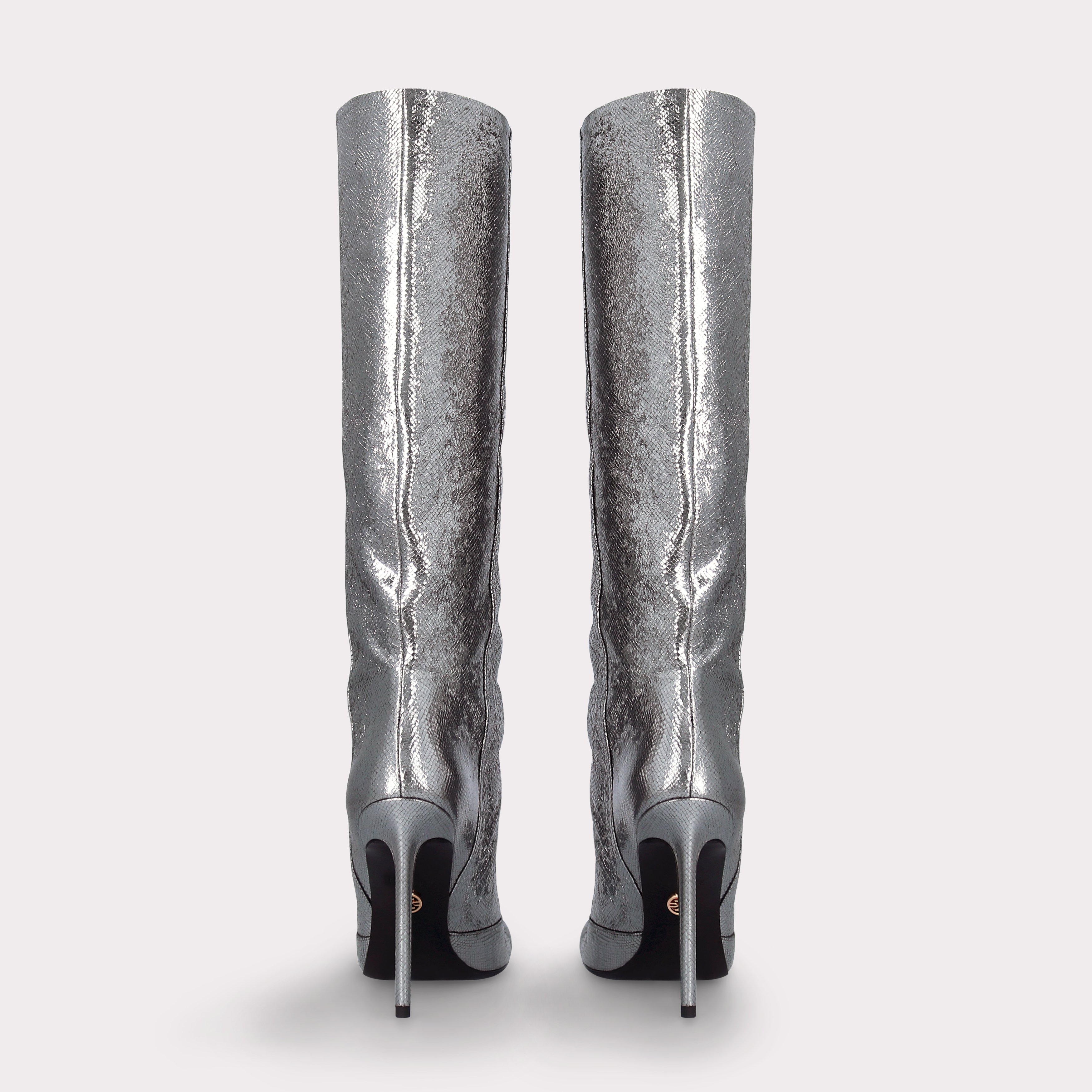 GINEVRA 04 DARK SILVER CRASH VIPER MIRROR EMBOSSED LEATHER  BOOTS