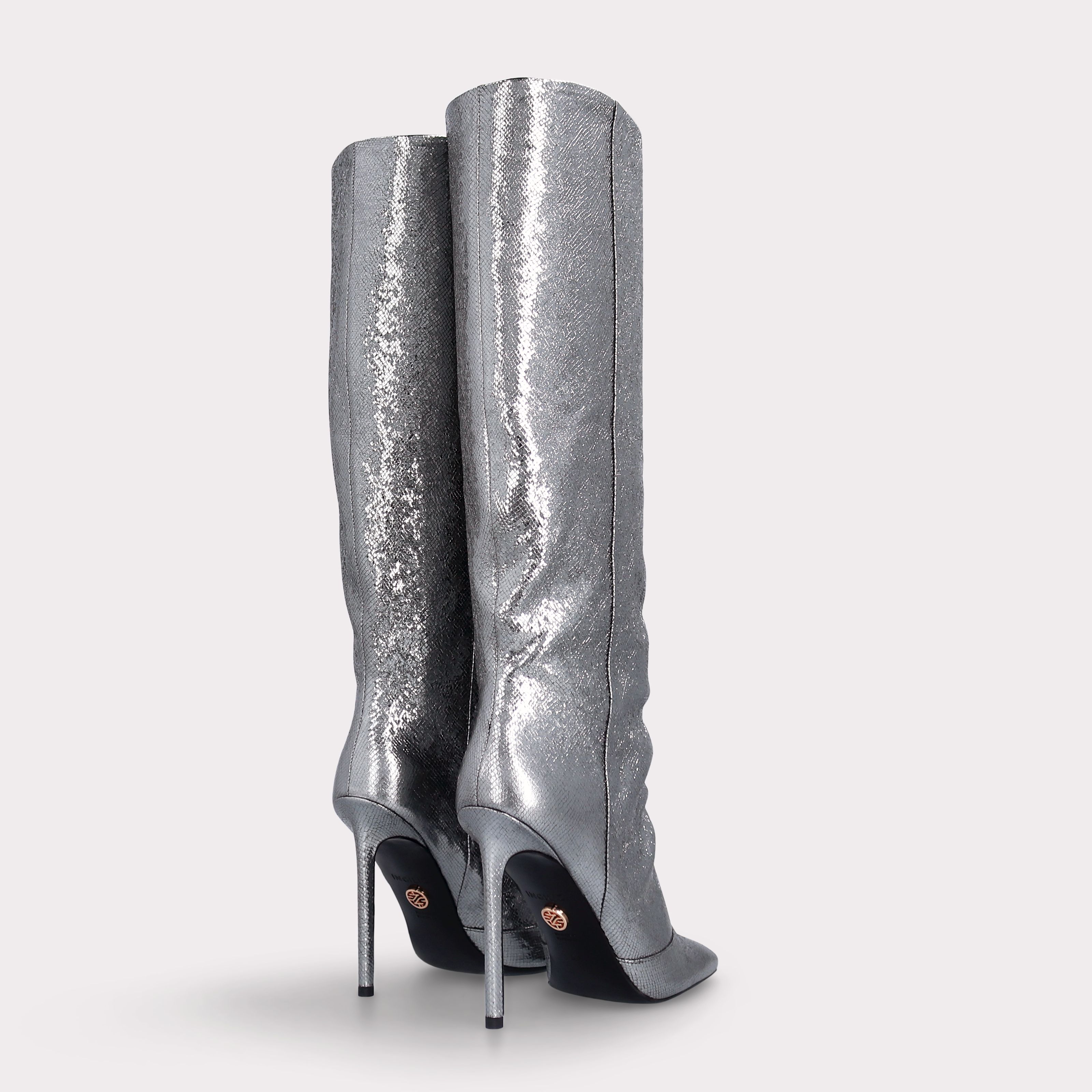 GINEVRA 04 DARK SILVER CRASH VIPER MIRROR EMBOSSED LEATHER  BOOTS